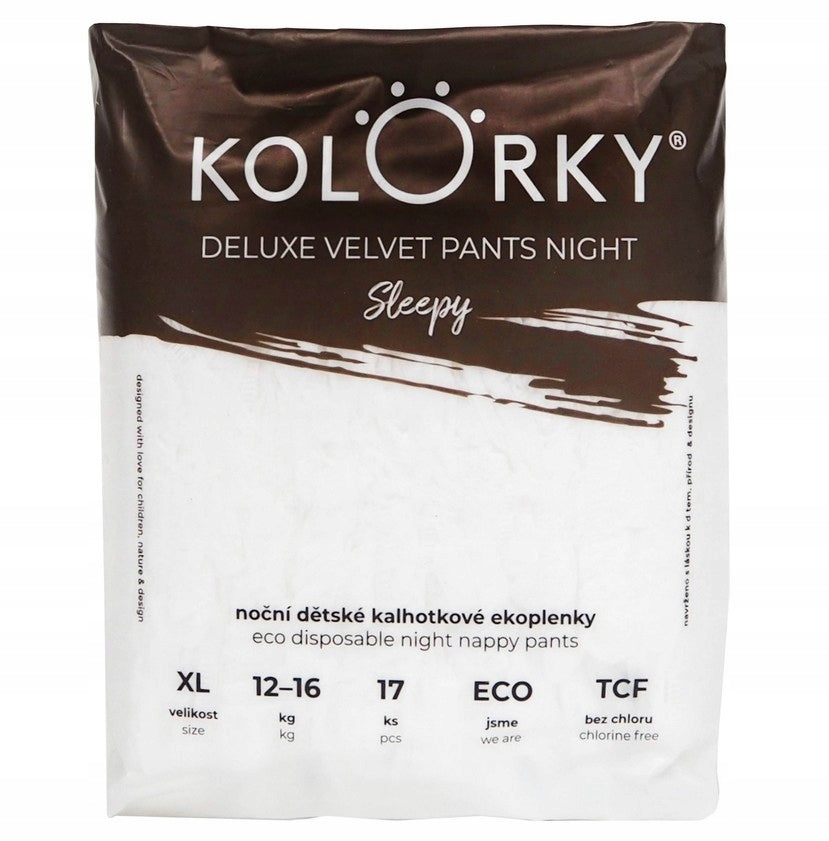 Ecological diapers Kolorky Deluxe Night SLEEPY XL ros. 4 12-16 kg 17 pcs