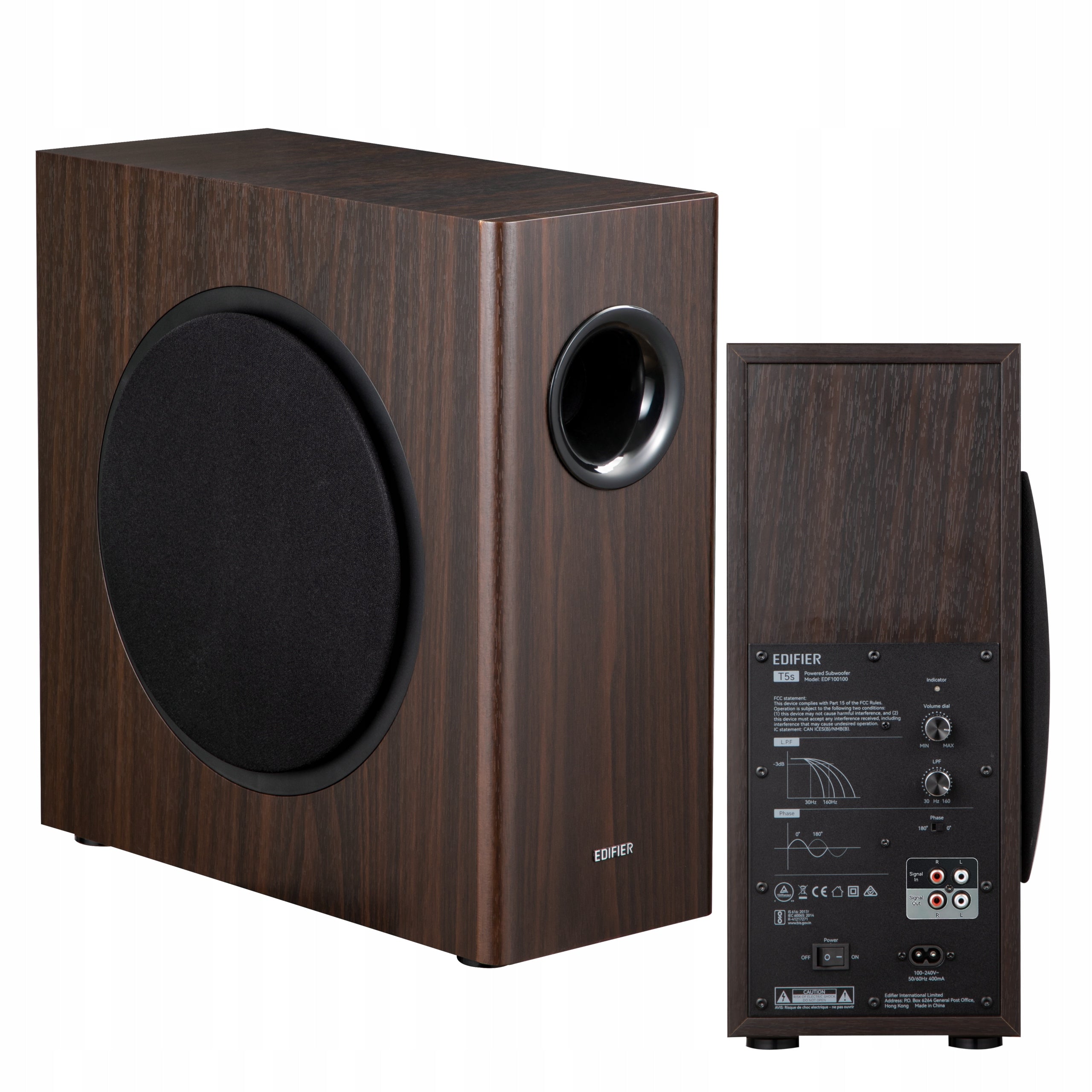 Edifier T5S Subwoofer Active 8 Cali Bass Box RCA In/Out 70W Brown