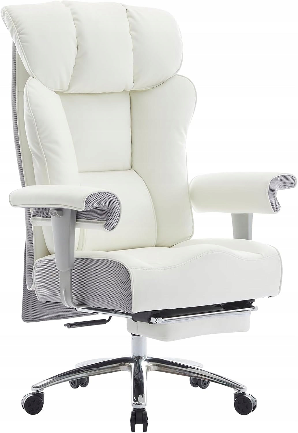 Efomao Office Chair Ergonomic Faux Leather Lumbar Headrest Gaming White