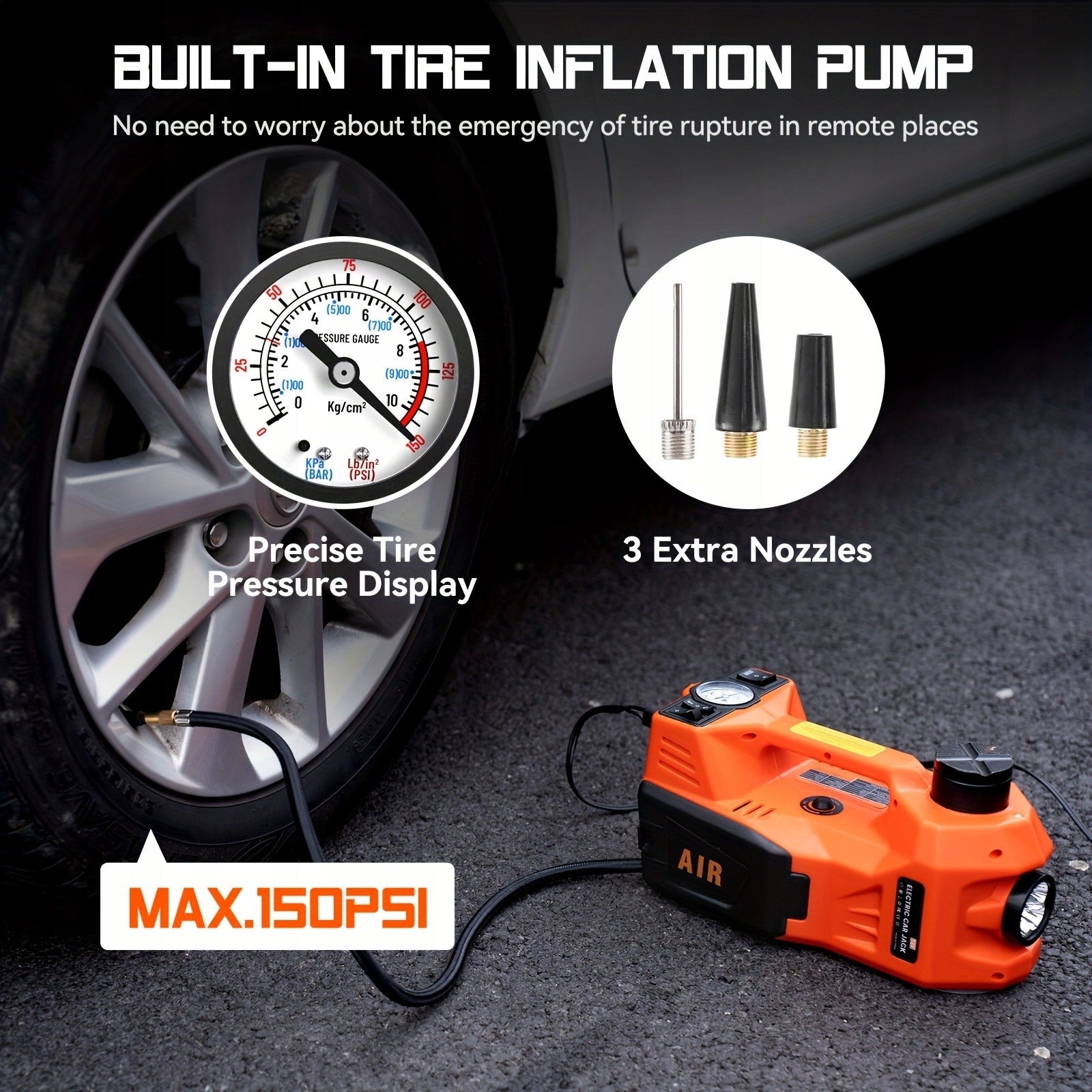 Electric 5T Car Jack Hydraulic Car Jack w/ Air Compressor & LED Light Brand TaskStar