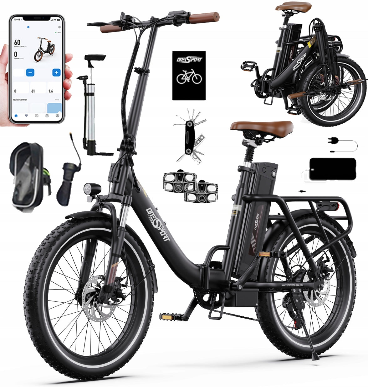 Electric Bike Folding ONESPORT OT16-2 250W 48V 17AH 120HP 20"Ebike APP