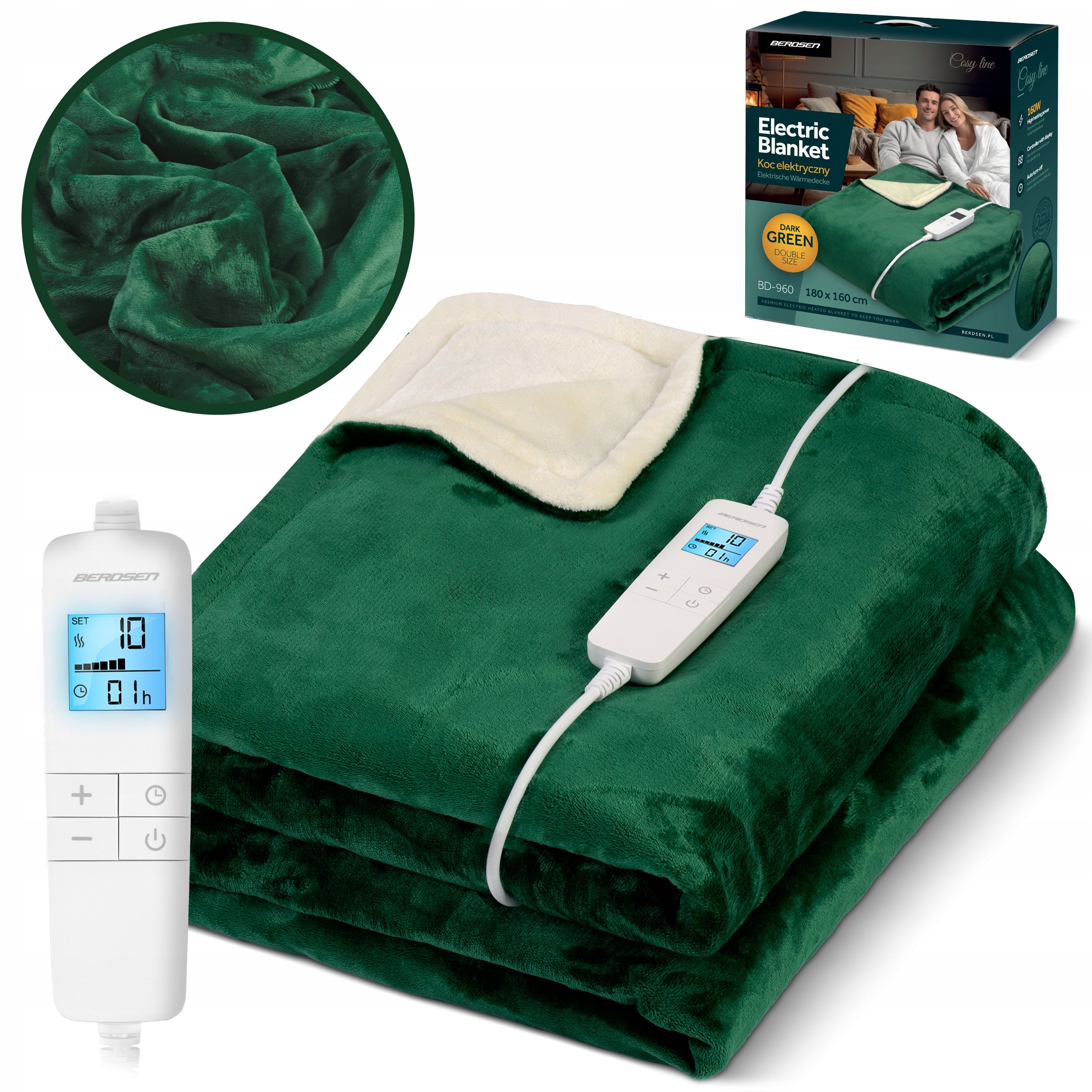 Electric Blanket 180x160cm Large Soft Heating Mat Berdsen 160W + Timer