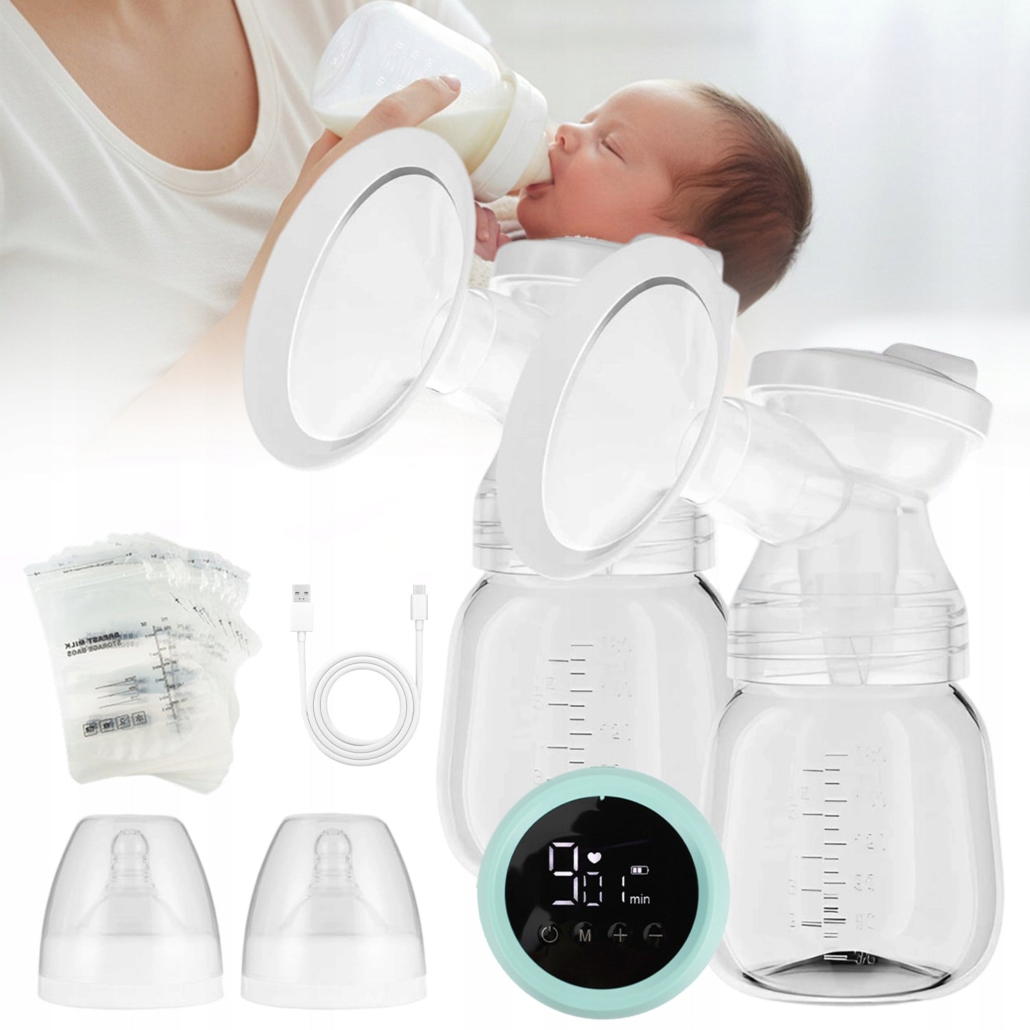 Electric Breast Pump, Dual Breast Pump with 3 Modes and 9 Suction Levels