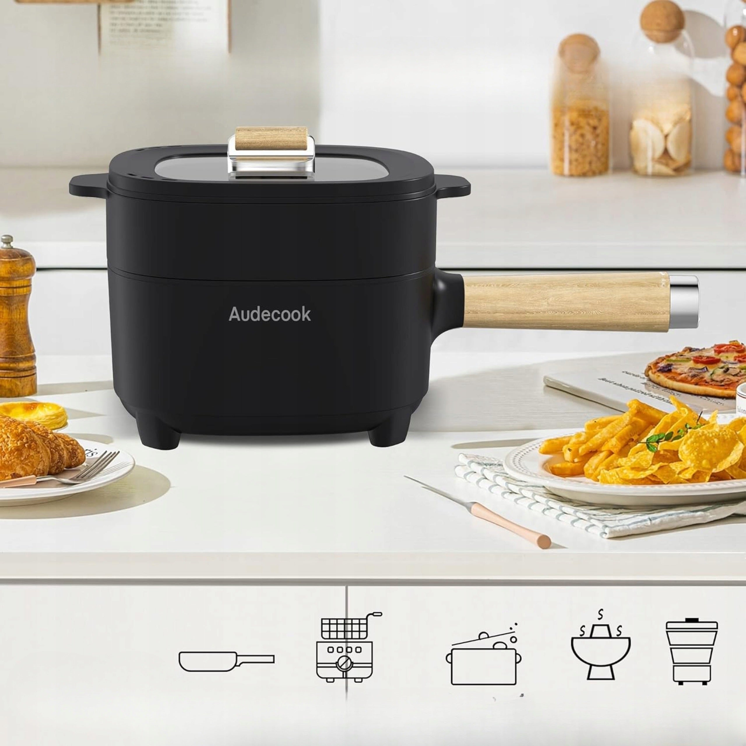 Electric Ceramic Pan 2l 800W Nonstick Touch Panel Dominant color black