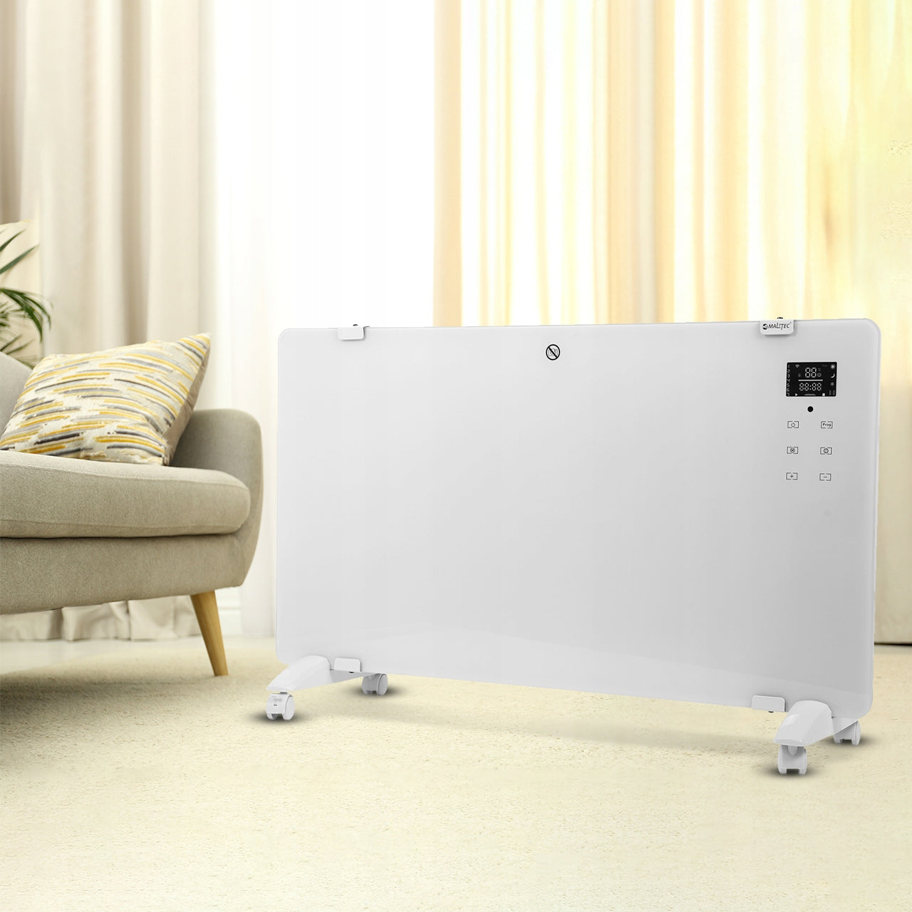 Electric Convector Heater 2000W LED WHITE WIFI GLASS Brand Maltec