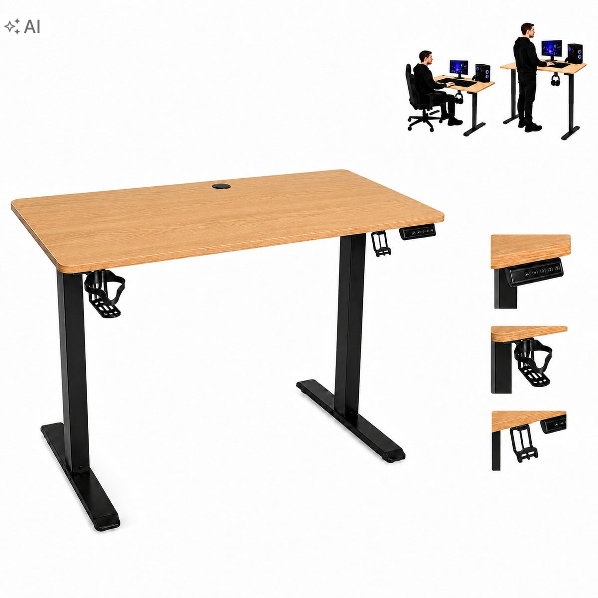 Electric Desk Adjustable 120x60 Height Adjustable Memory Light Oak