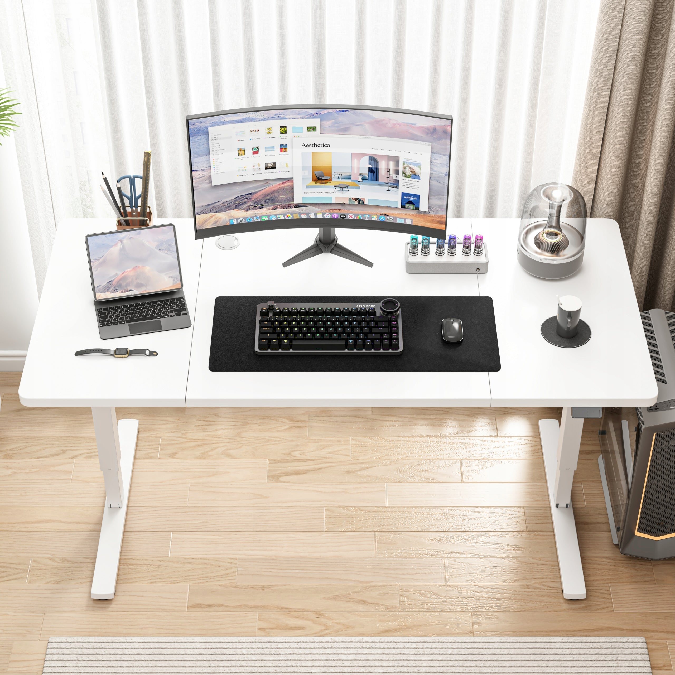 Electric Desk Raised White 140 cm Adjustable MODERN 72-118 cm EAN (GTIN) 5904890435391
