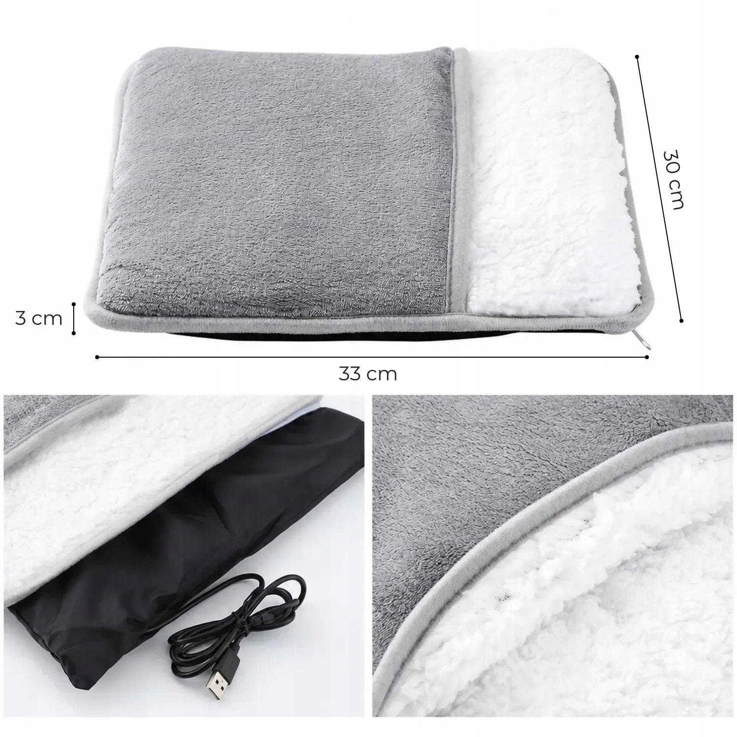Electric Foot Warmer USB Heating Cushion Grey 50-60°C Medical device no