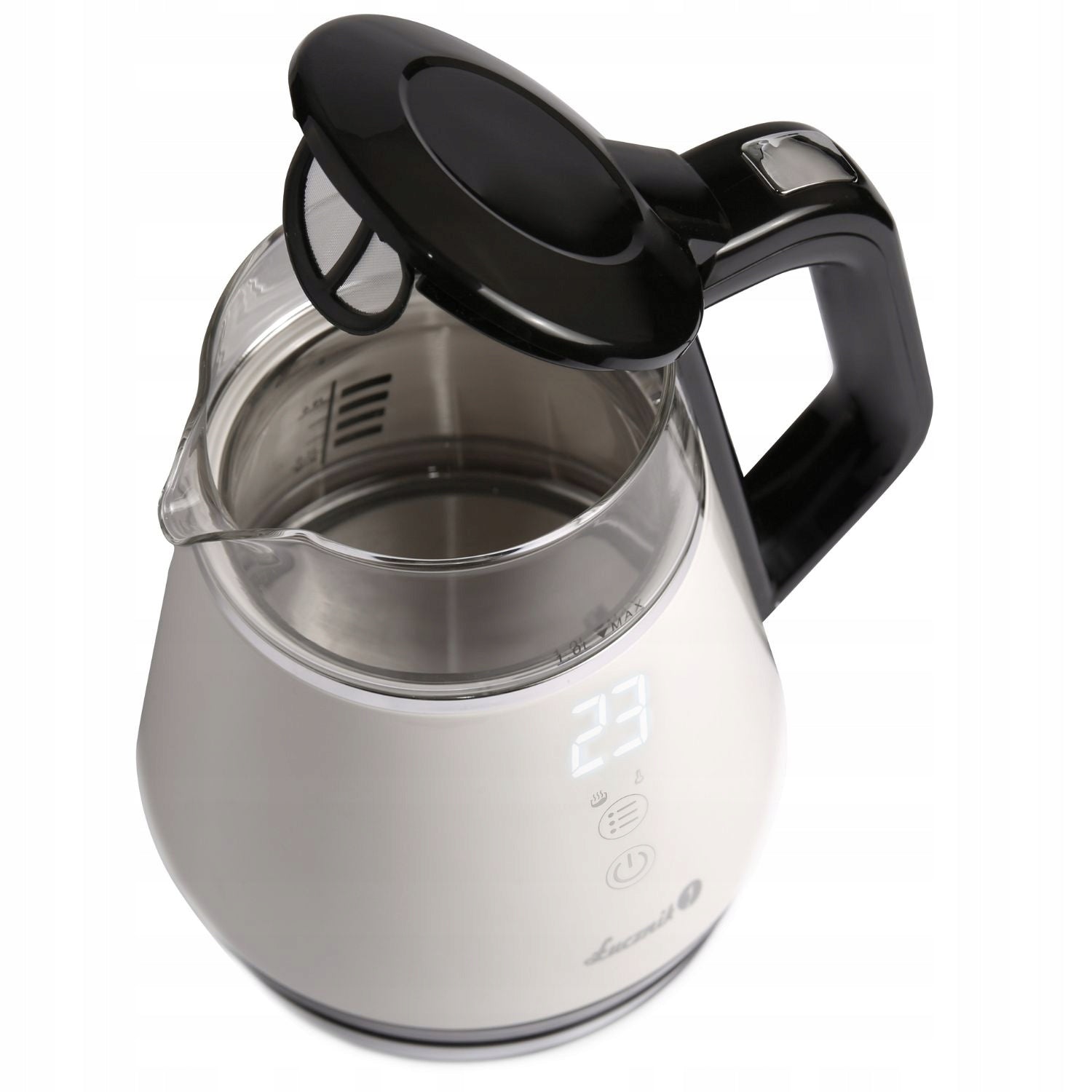 Electric Glass Kettle with Temperature Control ŁUCZNIK 1L Small White Capacity 1 l