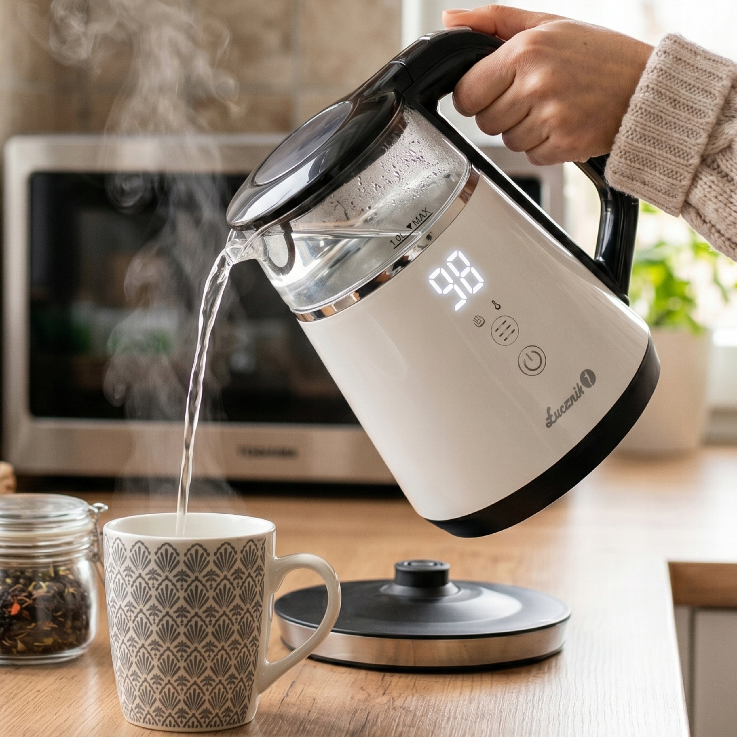 Electric Glass Kettle with Temperature Control ŁUCZNIK 1L Small White Manufacturer code WK-2503