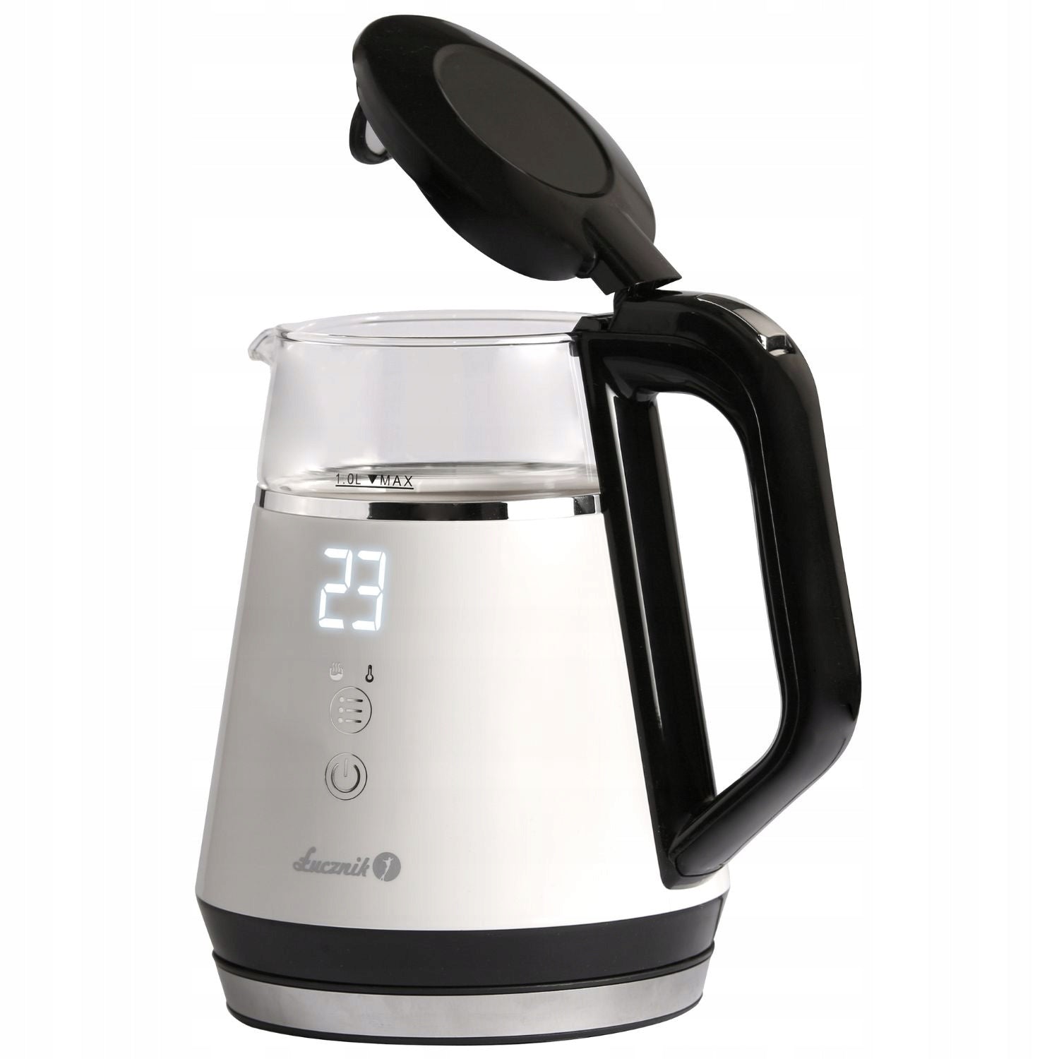 Electric Glass Kettle with Temperature Control ŁUCZNIK 1L Small White Power 1100 W