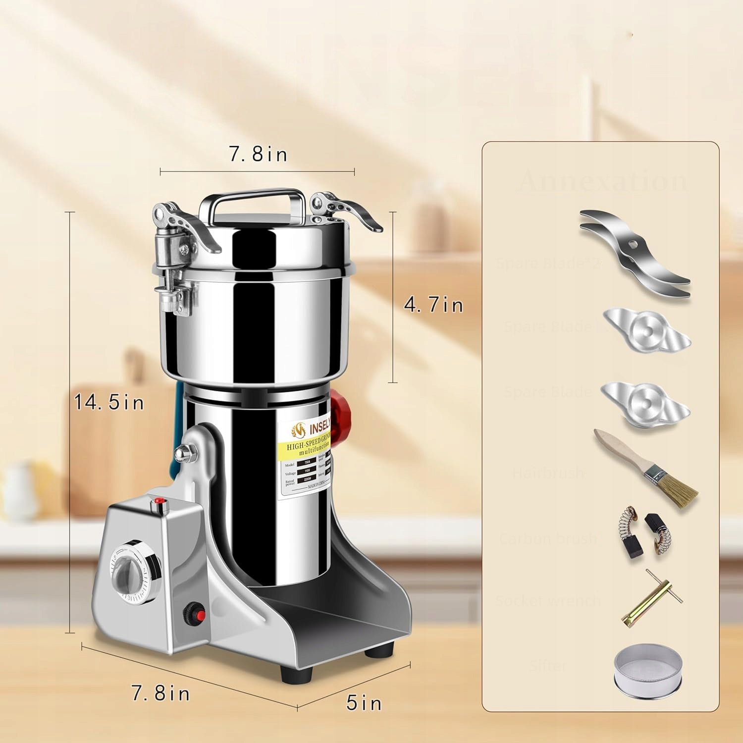 Electric Grain and Spice Grinder Stainless Steel 304 - 3000W - 1000g Brand Zosudull