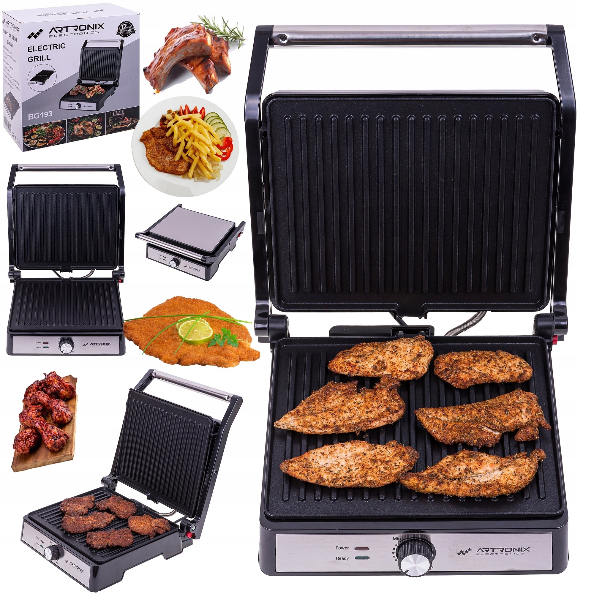 Electric Grill Artronix 2000W Panini Toaster Table Toaster with Knob Packaging status original
