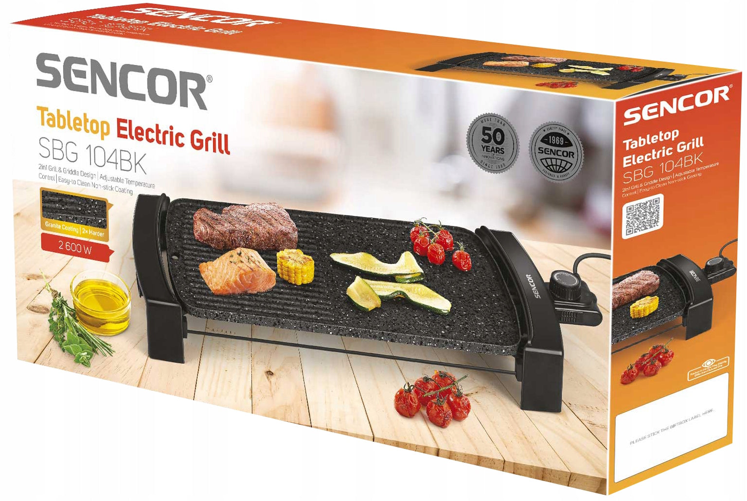 Electric Grill Portable Table Sencor 2in1 Flat Rib Plate 2300W Dominant color black
