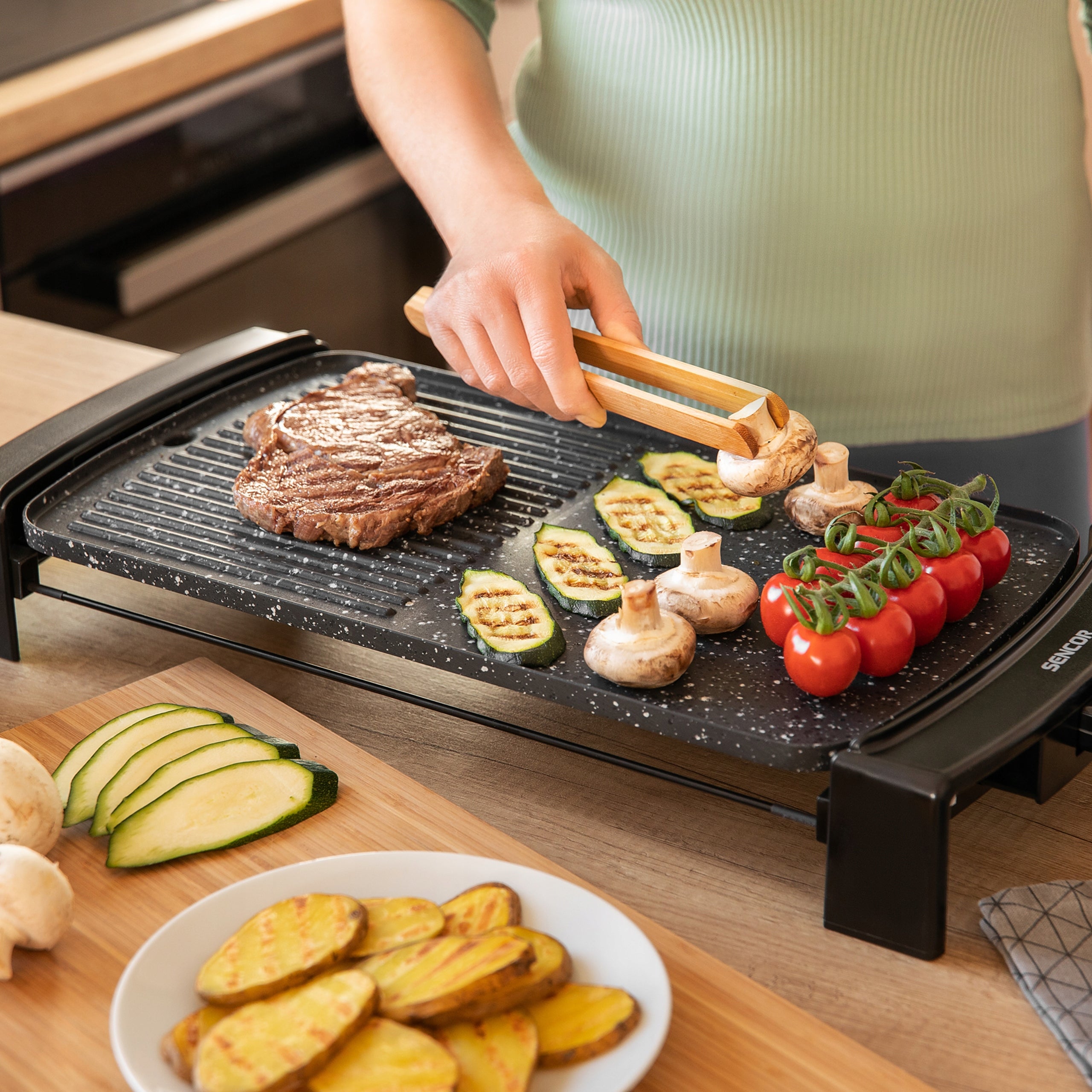 Electric Grill Portable Table Sencor 2in1 Flat Rib Plate 2300W Grill type contact