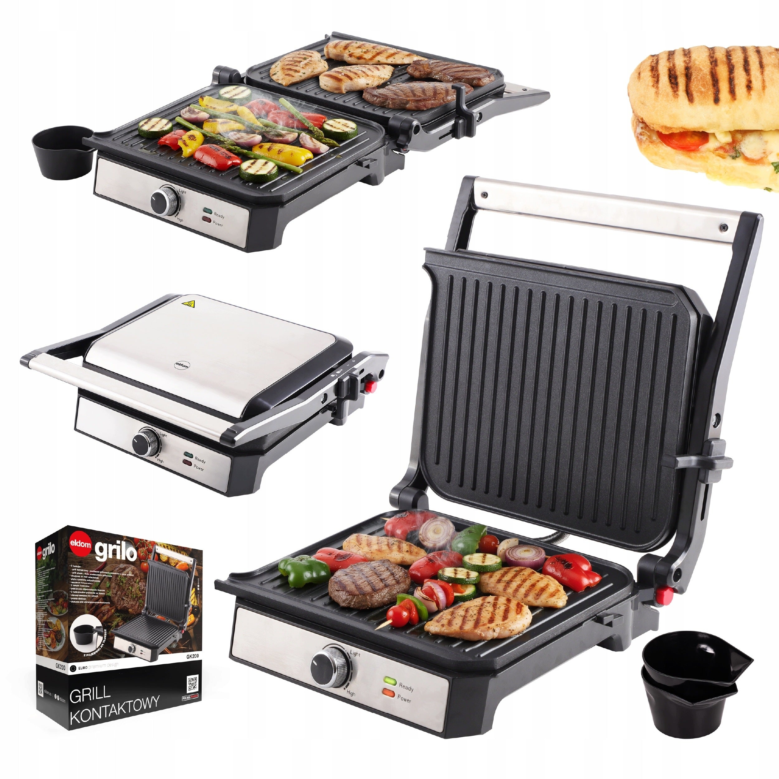 Electric Grill Sandwich Toaster Folding 2000W GK200 Eldom