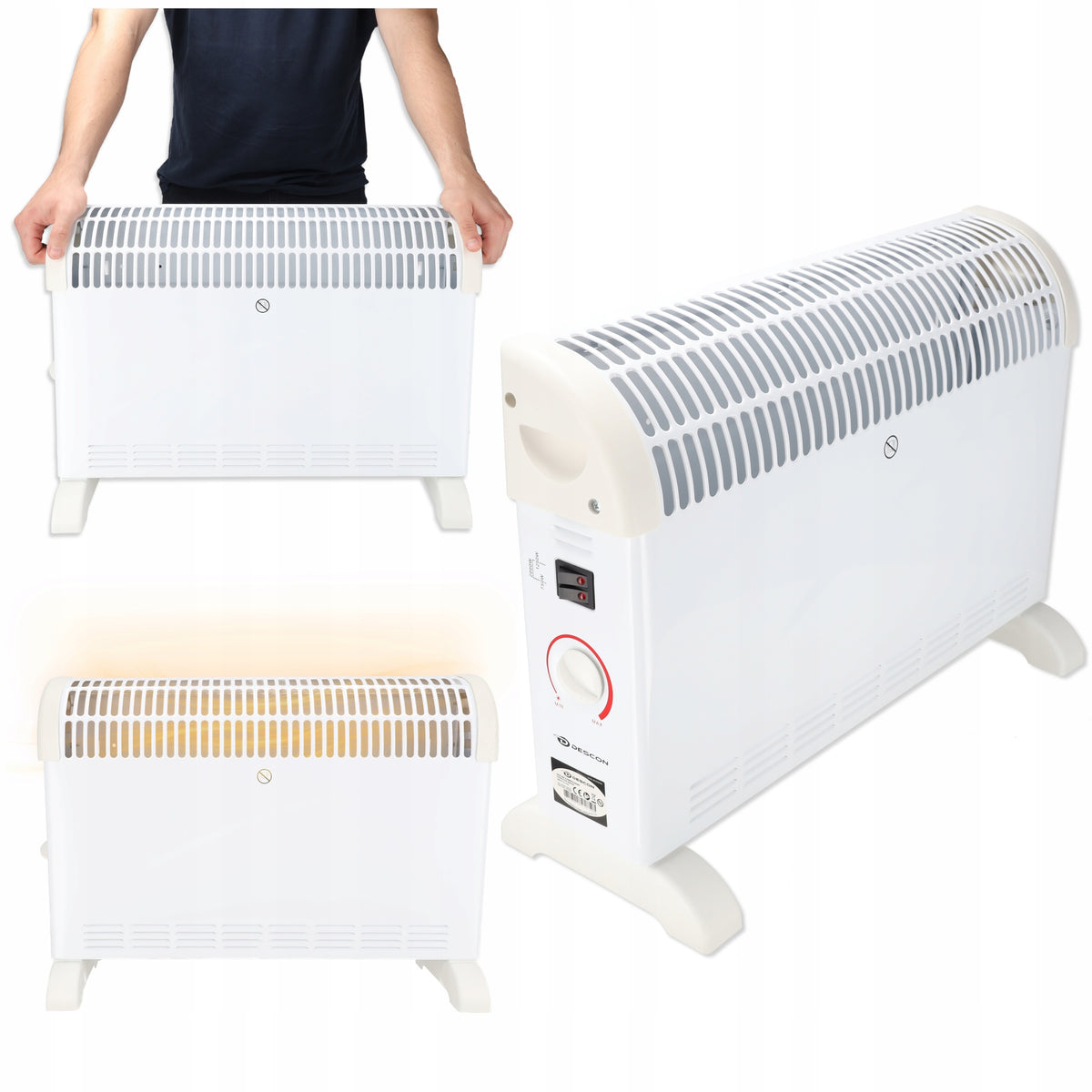 Electric Heater 2000W ENERGY EFFICIENT THERMOSTAT white convector