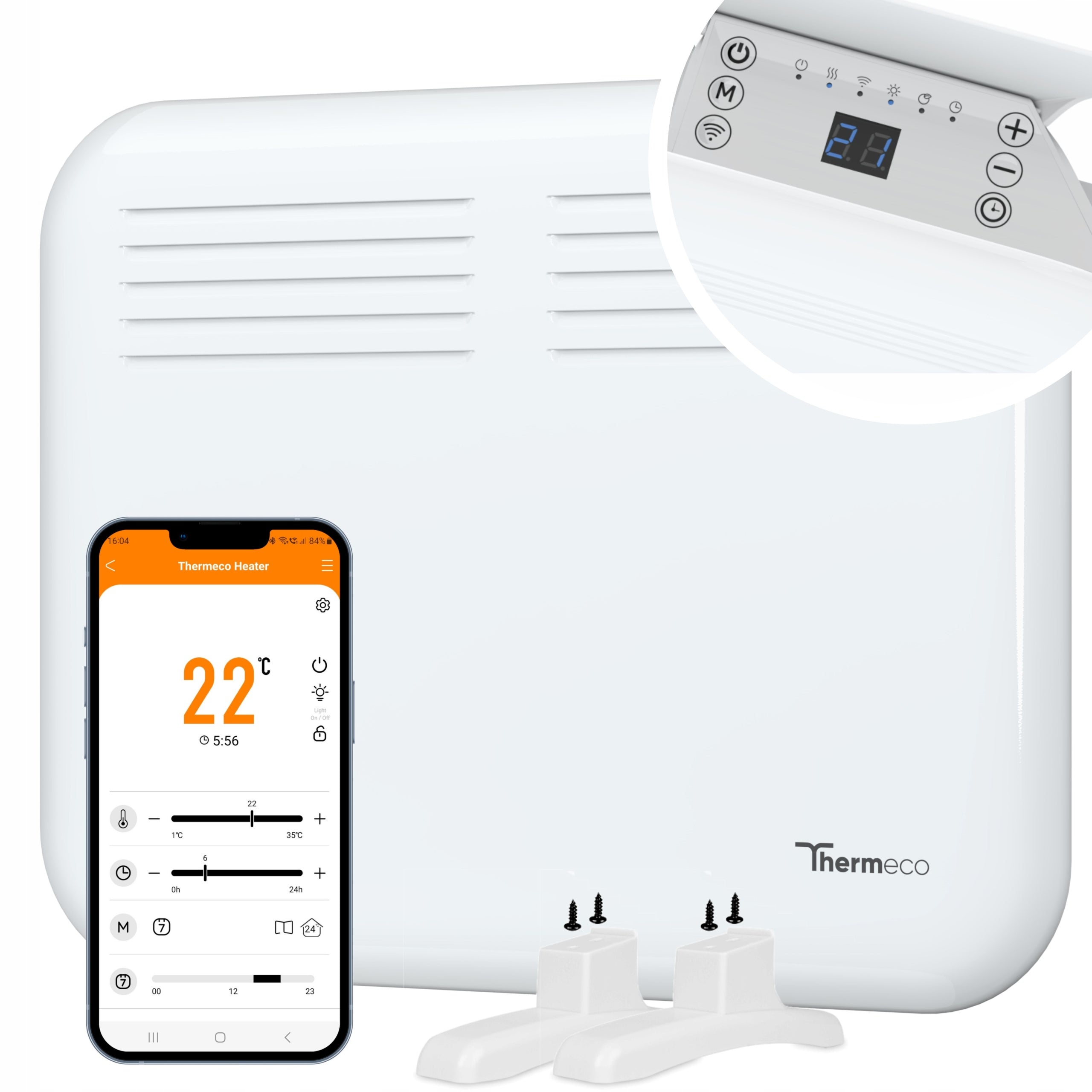 Electric Heater Energy Efficient Wall Convector 500W White Wifi