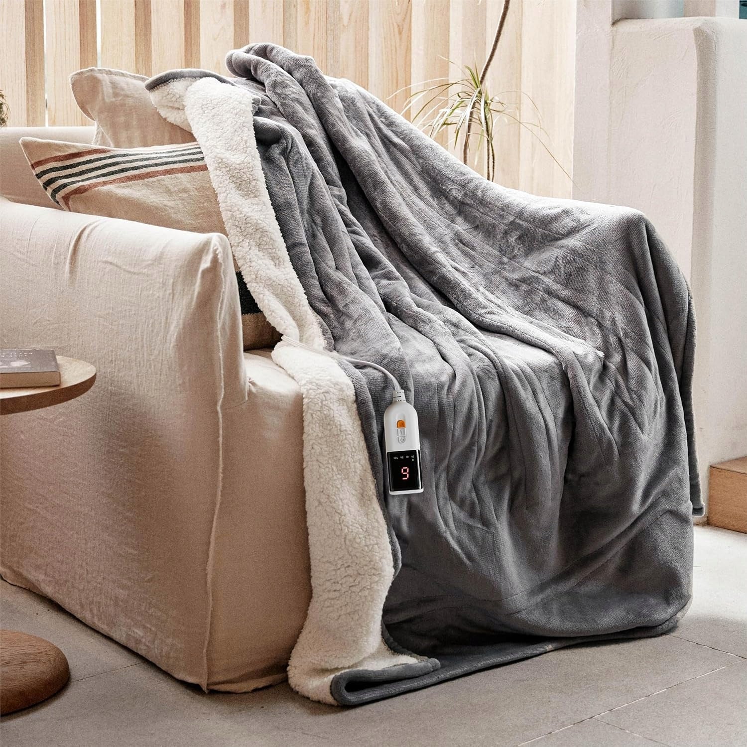 Electric Heating Blanket 130x180 Grey 6 Degree Timer Warm Heated Packaging status original