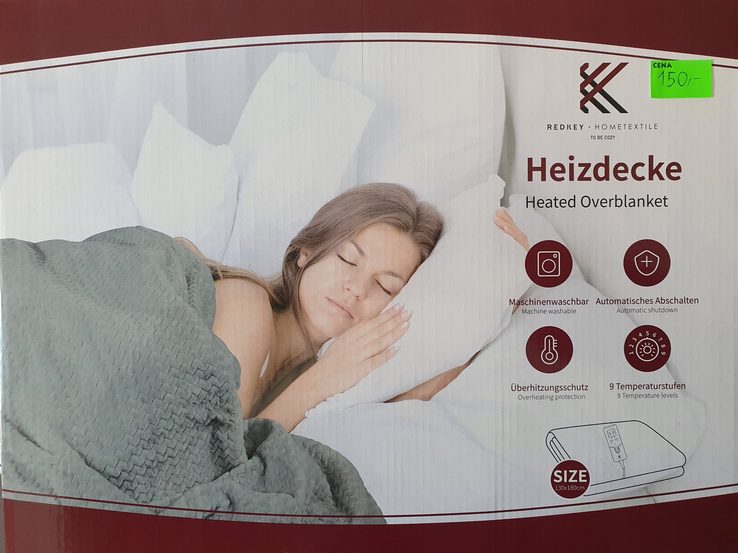 Electric Heating Blanket 180x130cm 9 Modes Auto Shutdown Color Grey Medical device no