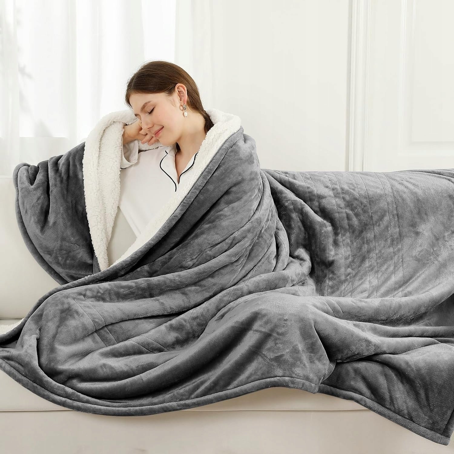 Electric Heating Blanket 180x130cm Grey 6 Power Levels
