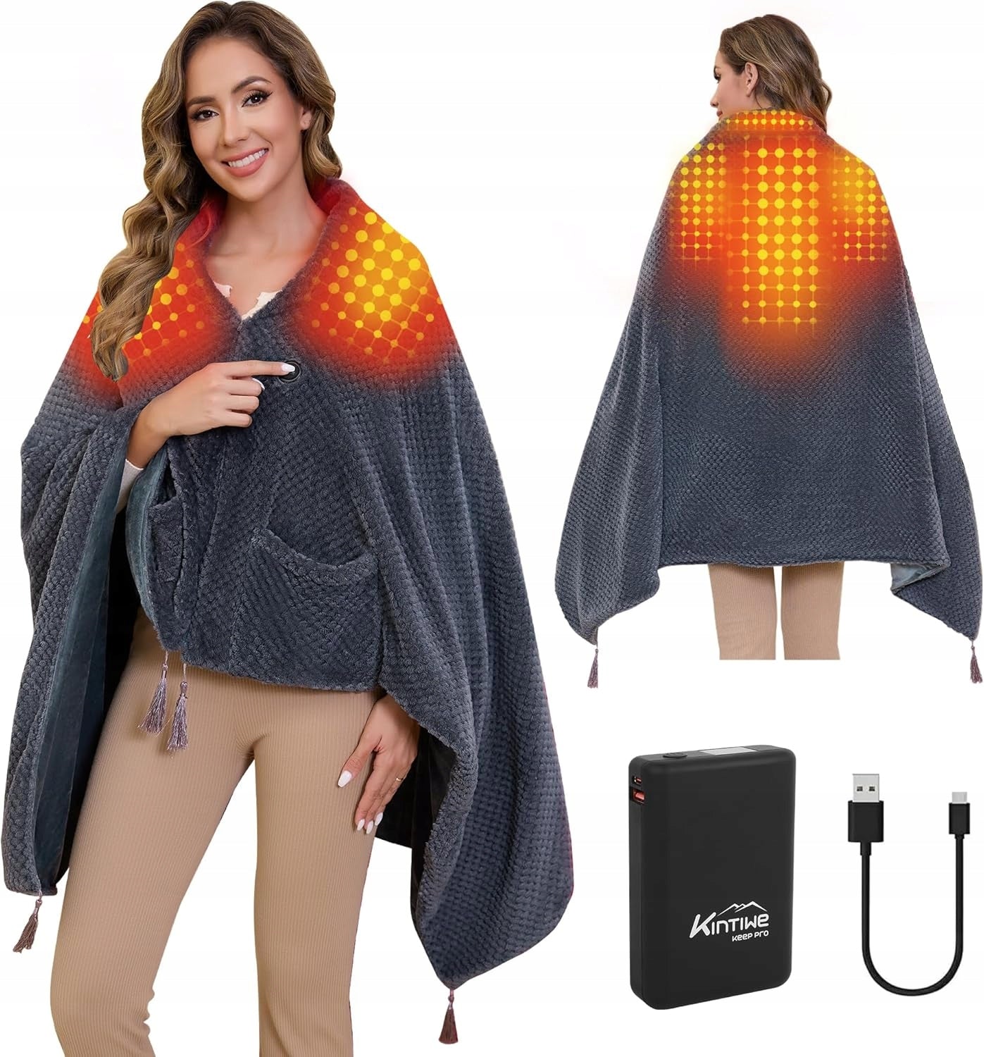 Electric Heating Blanket 20000mAh Neck and Shoulder Warmer 4 Zones