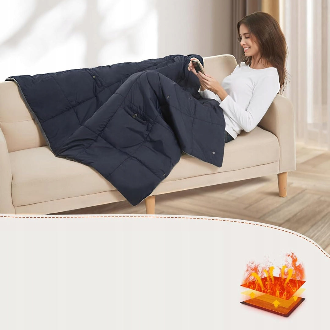 Electric Heating Pillow Blanket Rechargeable 130x107 cm Large Blue QwV Medical device no