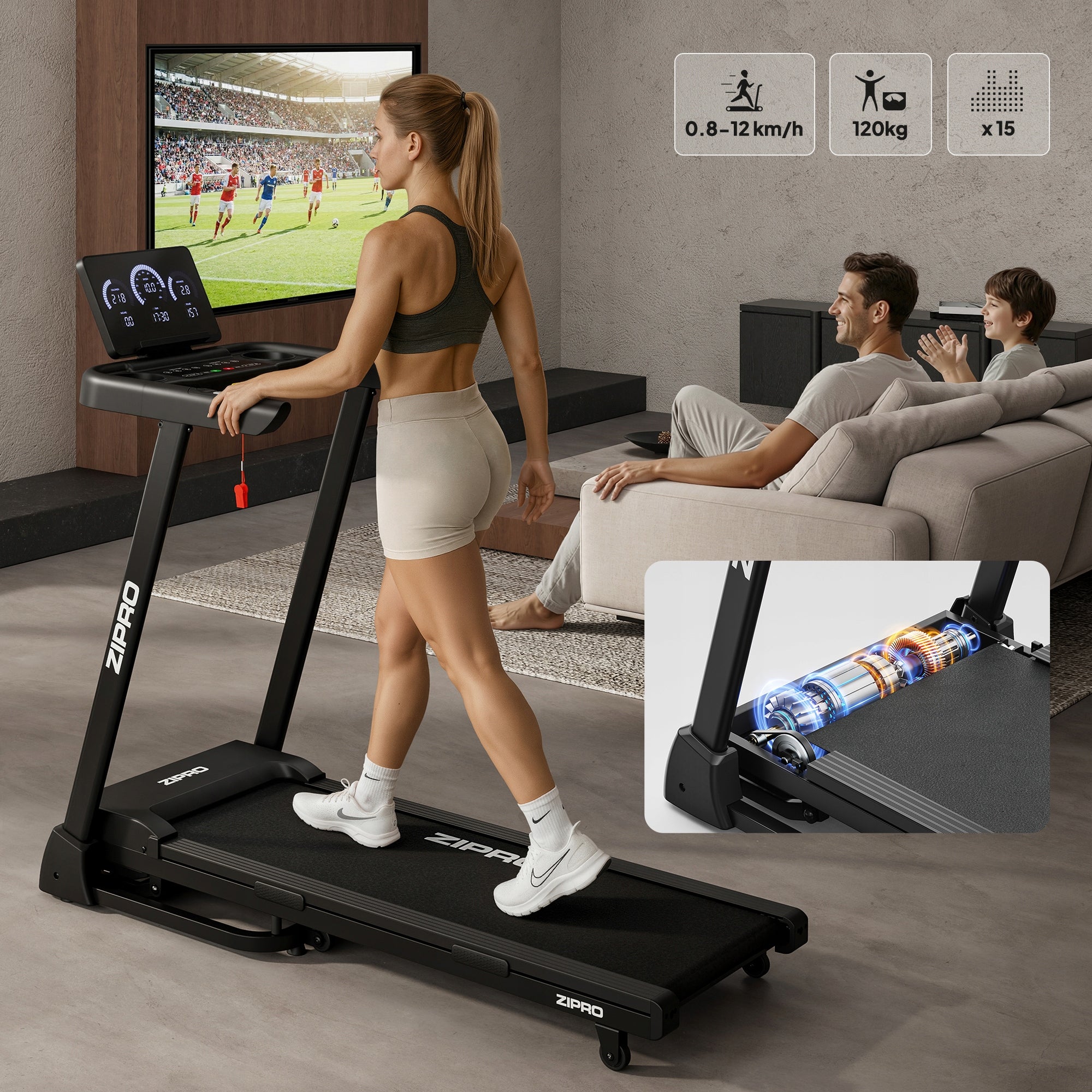 Electric Home Treadmill Folding Luma Belt Inclination Shock Absorption Zipro Kind electric