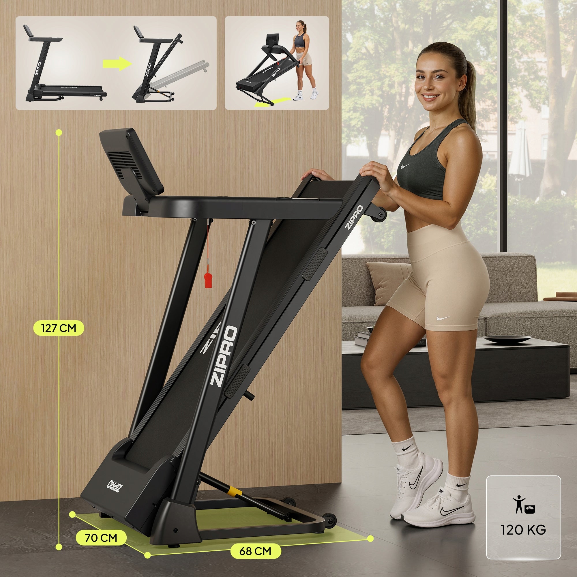 Electric Home Treadmill Folding Luma Belt Inclination Shock Absorption Zipro Maximum user weight 120 kg