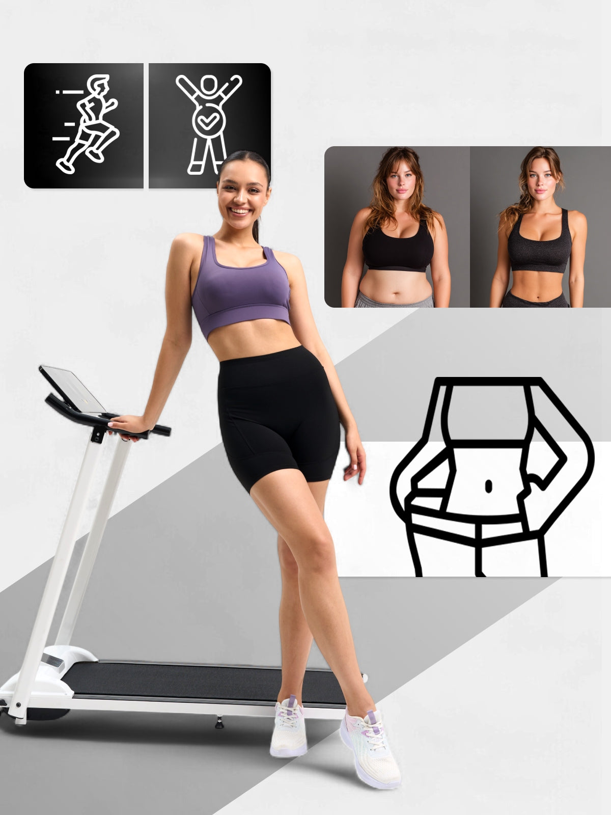 Electric Home Treadmill up to 110kg FOLDING 12km/h Measurements training duration distance speed burned calories