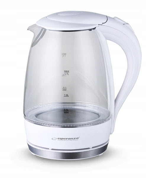 Electric Kettle 1,7L LED 2200W Wireless White Glass Filter Brand First Austria
