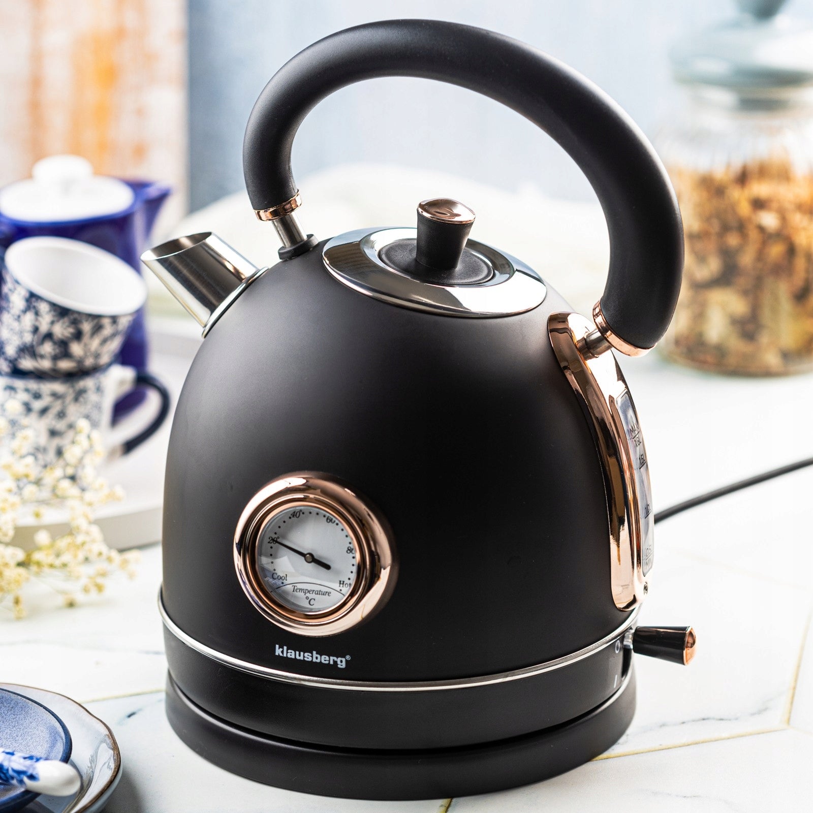 Electric Kettle 1.8L with Thermometer RETRO Klausberg KB-7905 2200W Black Brand Klausberg