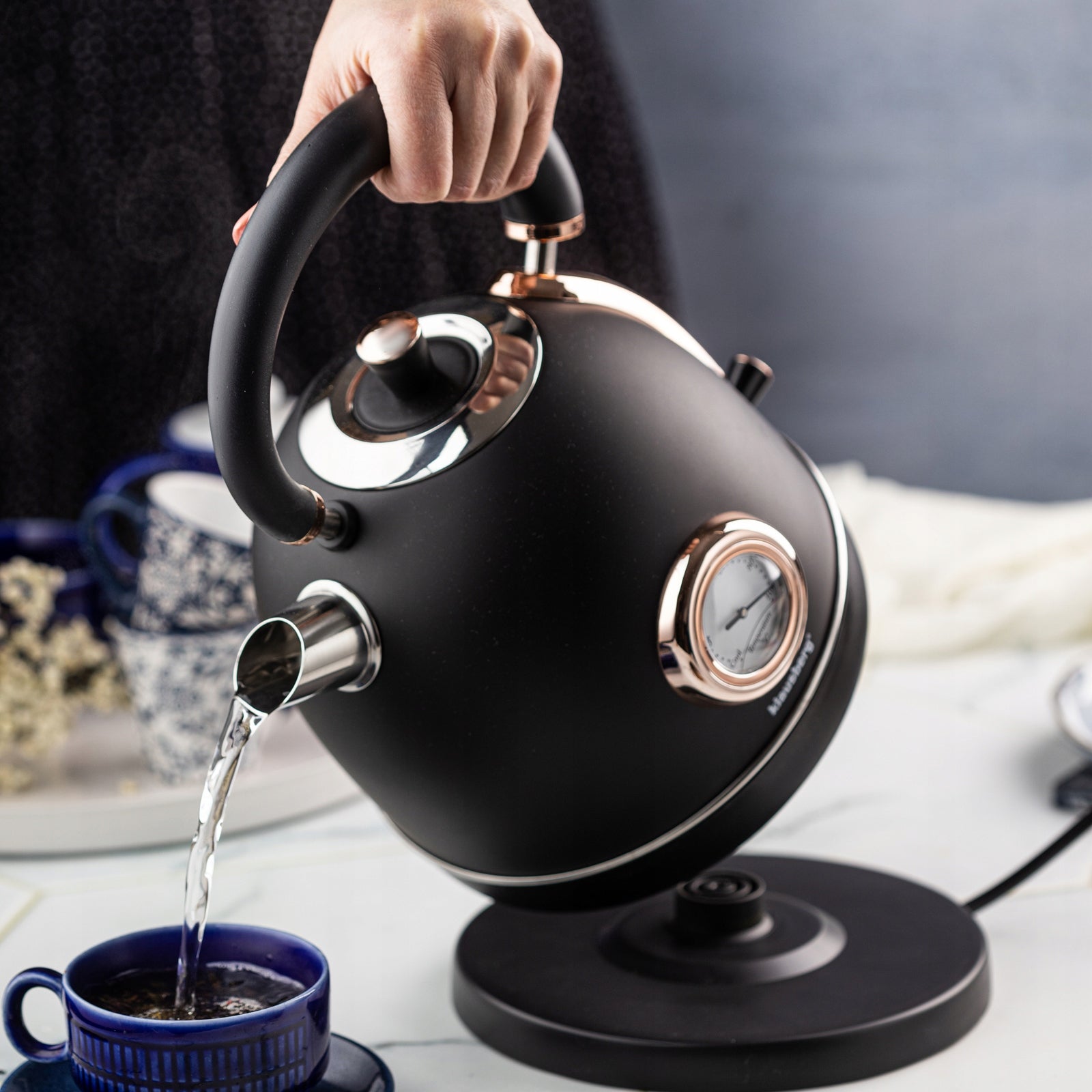 Electric Kettle 1.8L with Thermometer RETRO Klausberg KB-7905 2200W Black Dominant color black