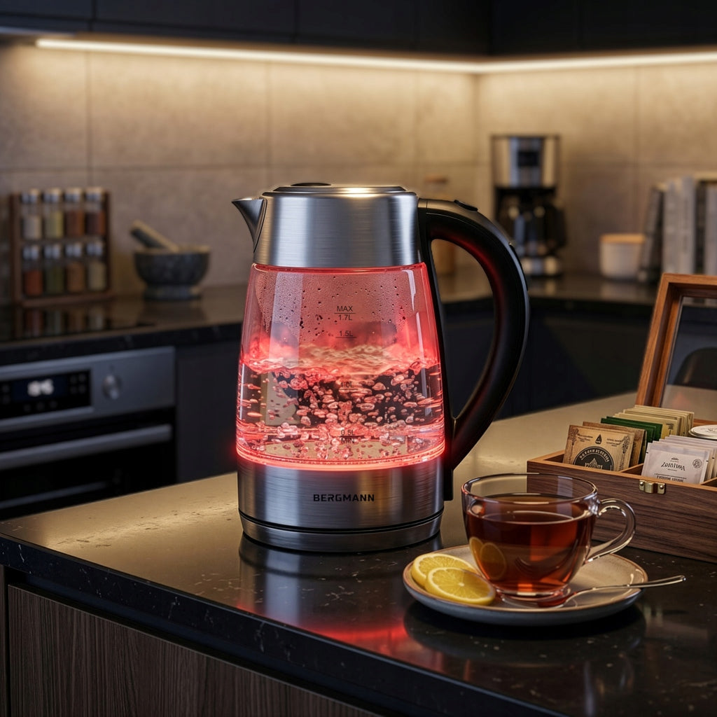 Electric Kettle Glass 1,7L BERGMANN 2200W ADJUSTABLE LED BACKLIGHT Manufacturer code MTP008052