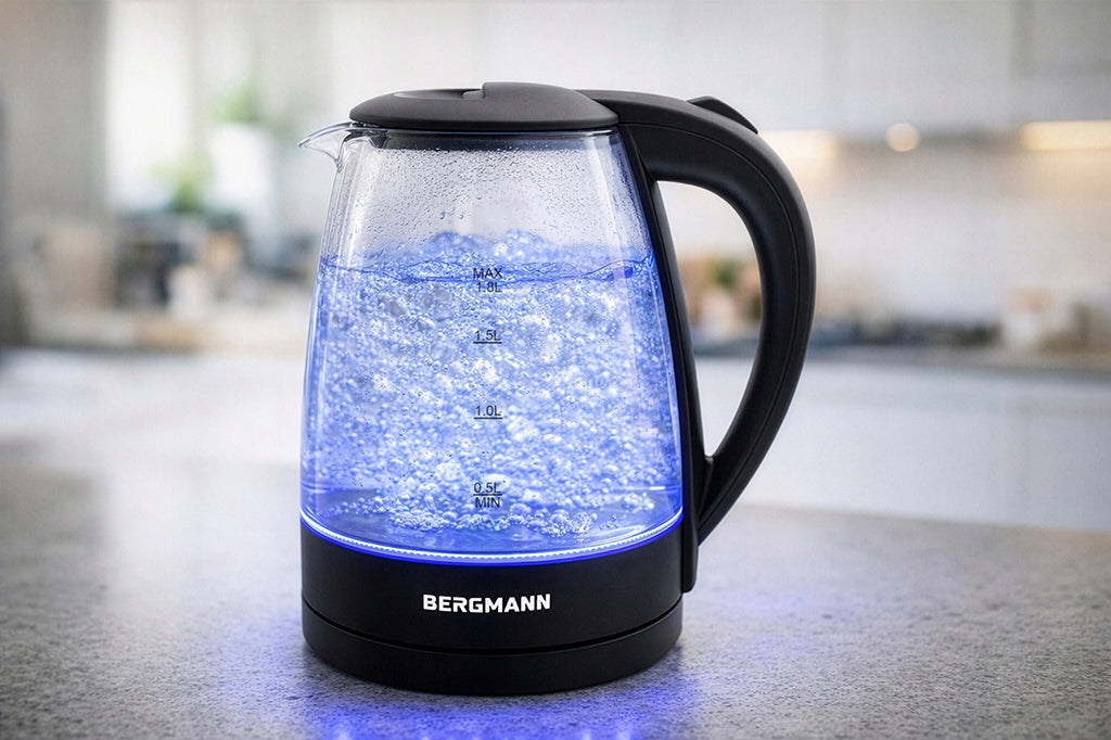 Electric Kettle Glass 1,8L BERGMANN 2200W LED Backlight Power 2200 W