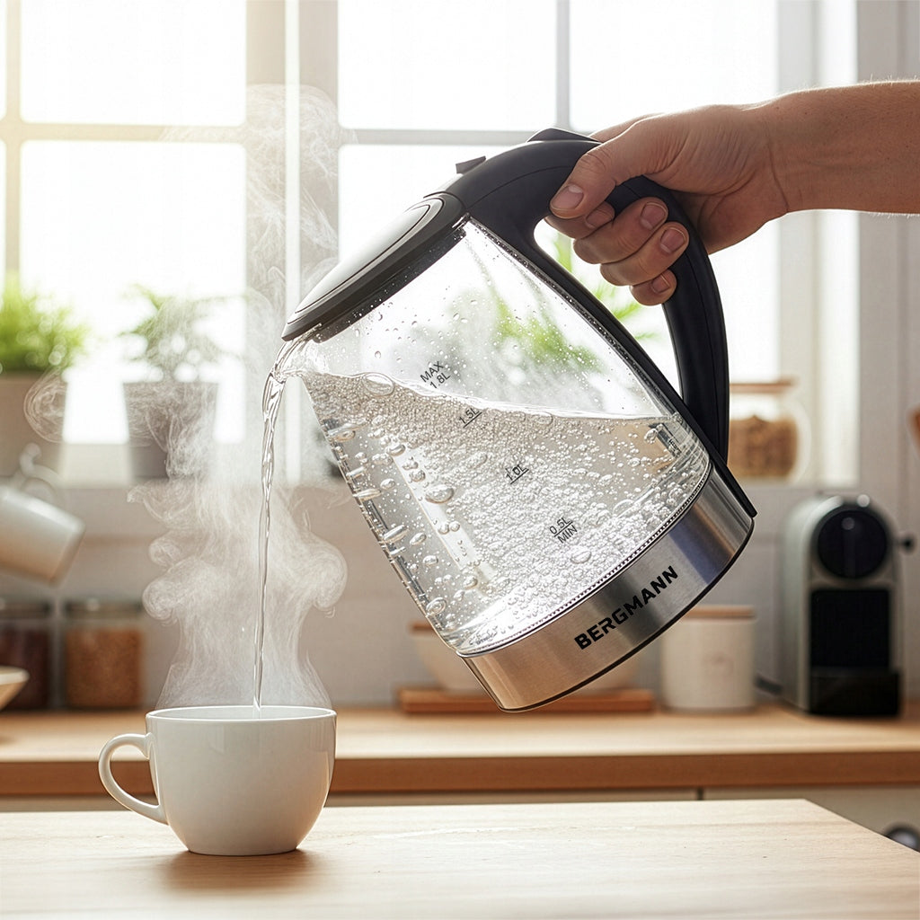 Electric Kettle Glass 1,8L BERGMANN 2200W LED Button Cover Capacity 1.8 l
