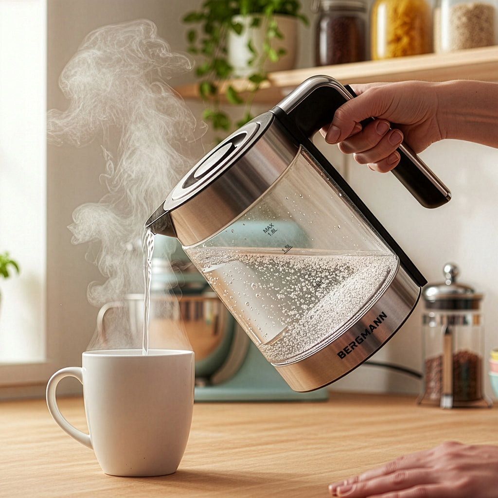 Electric Kettle Glass 1,8L BERGMANN 2200W Wireless LED Silver Power 2200 W