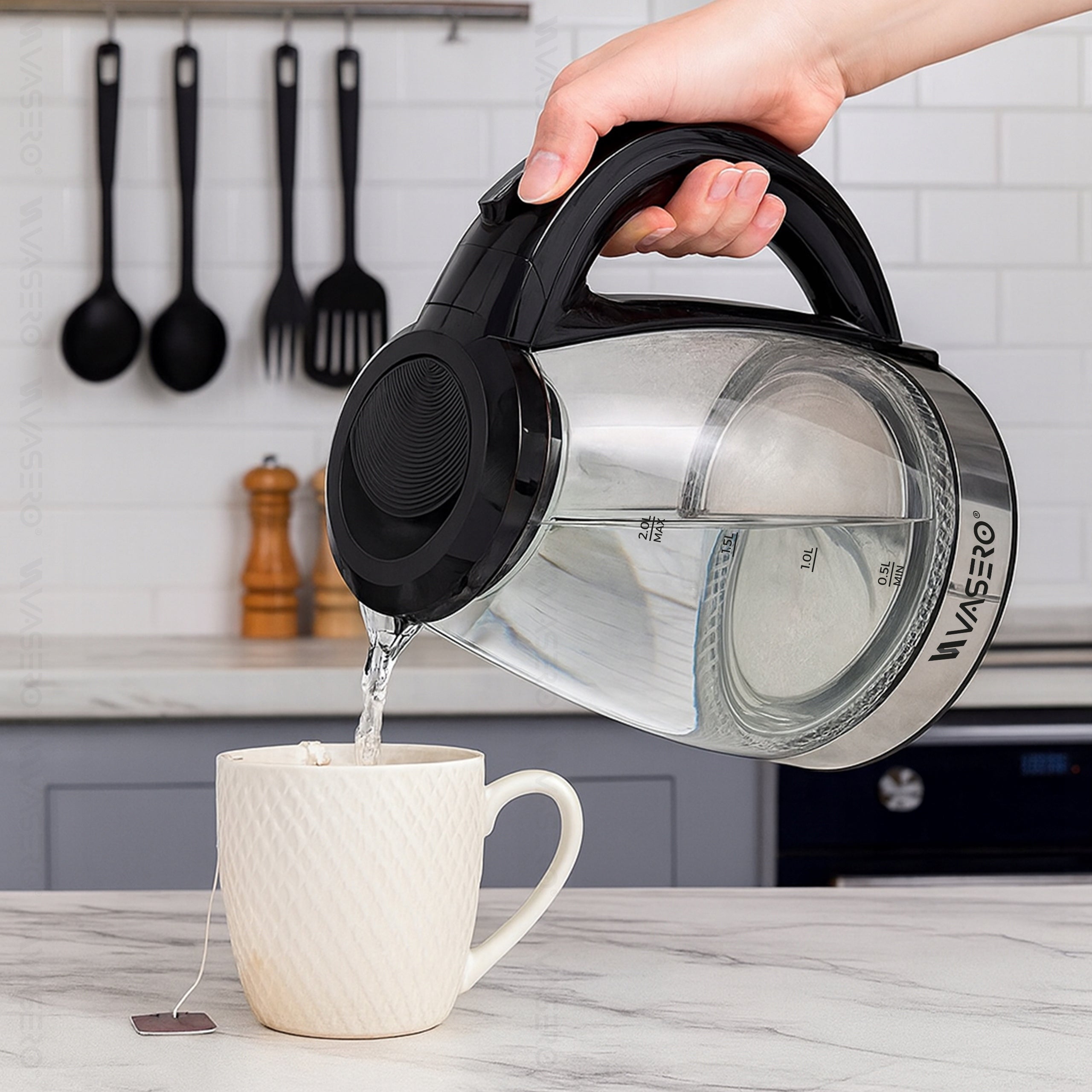 Electric Kettle Glass LED 2200W 2l With LED Backlight Stainless Steel Packaging status original