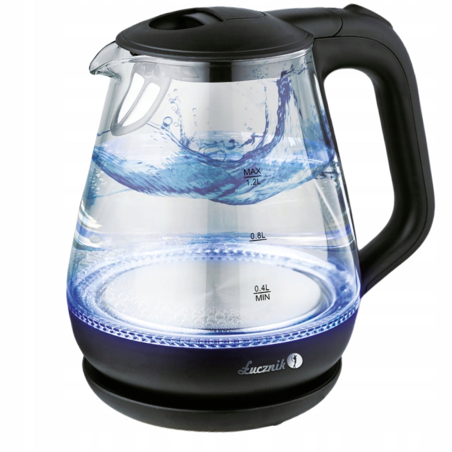Electric Kettle Glass Small Tourist ŁUCZNIK 1,2L 1630W LED Black Brand Łucznik