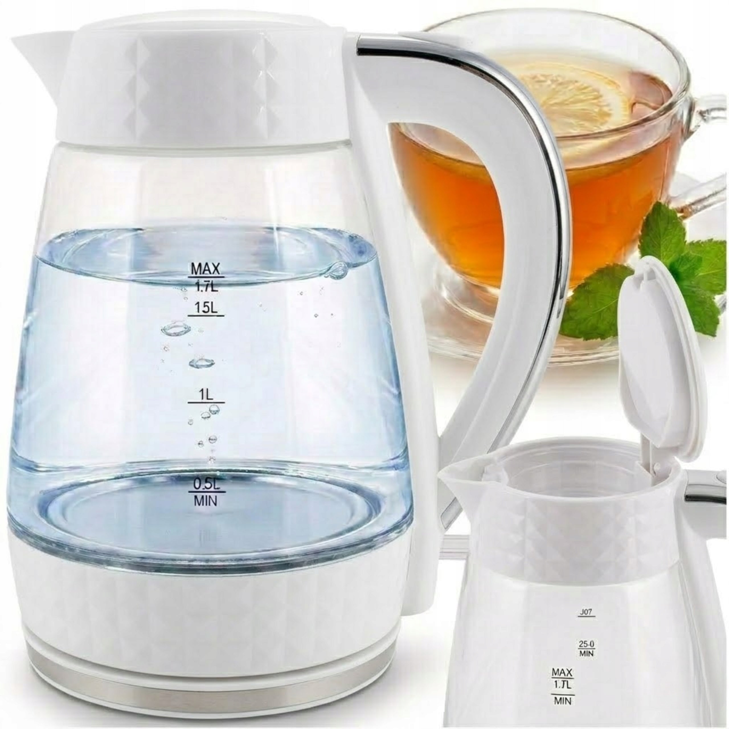 Electric Kettle Glass Wireless Silent ŁUCZNIK 1,7L 2200W White