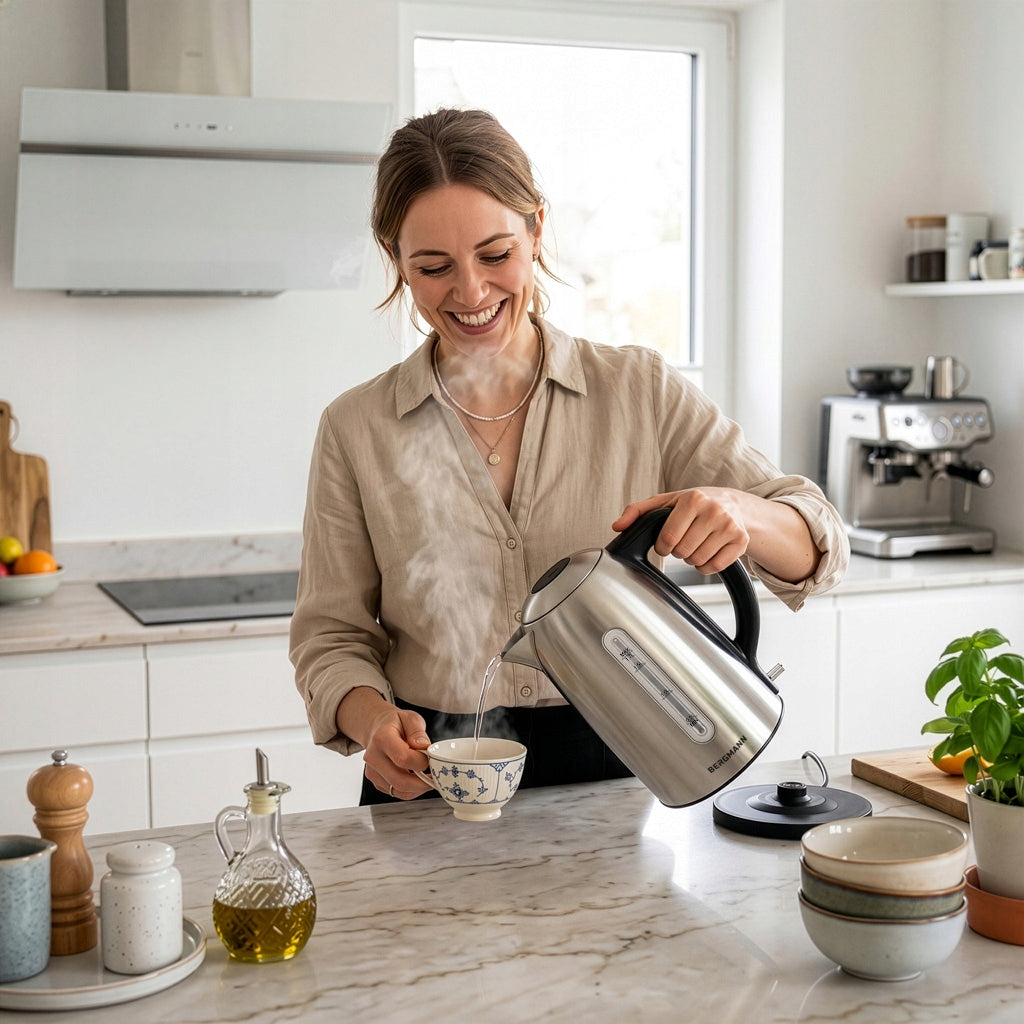 Electric Kettle Stainless Steel 1,7L BERGMANN 2200W Rotating Base Brand Bergmann