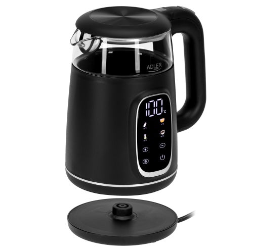 Electric Kettle Wireless Black Adjustable Temperature LED Glass Capacity 1.7 l