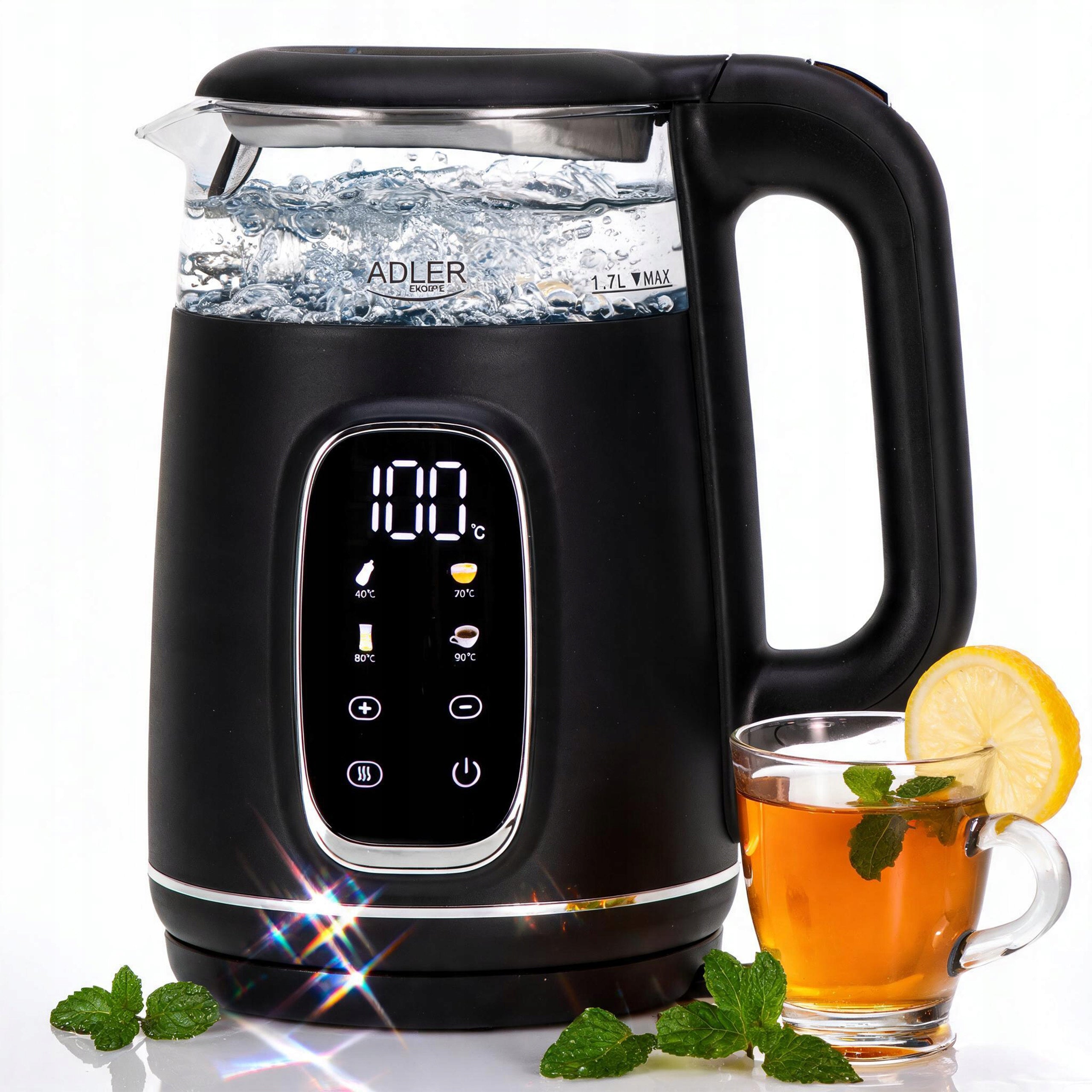 Electric Kettle Wireless Black Adjustable Temperature LED Glass