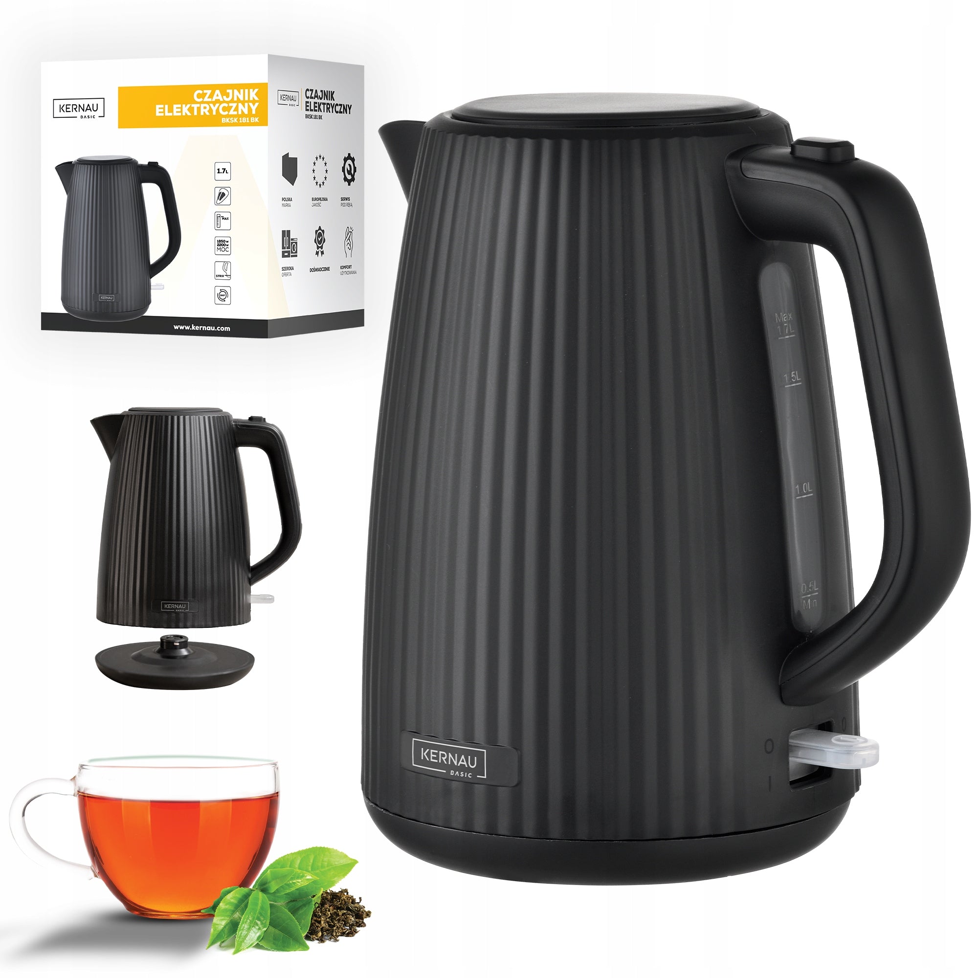 Electric Kettle Wireless Kernau STRONG 2200W 1,7L Black