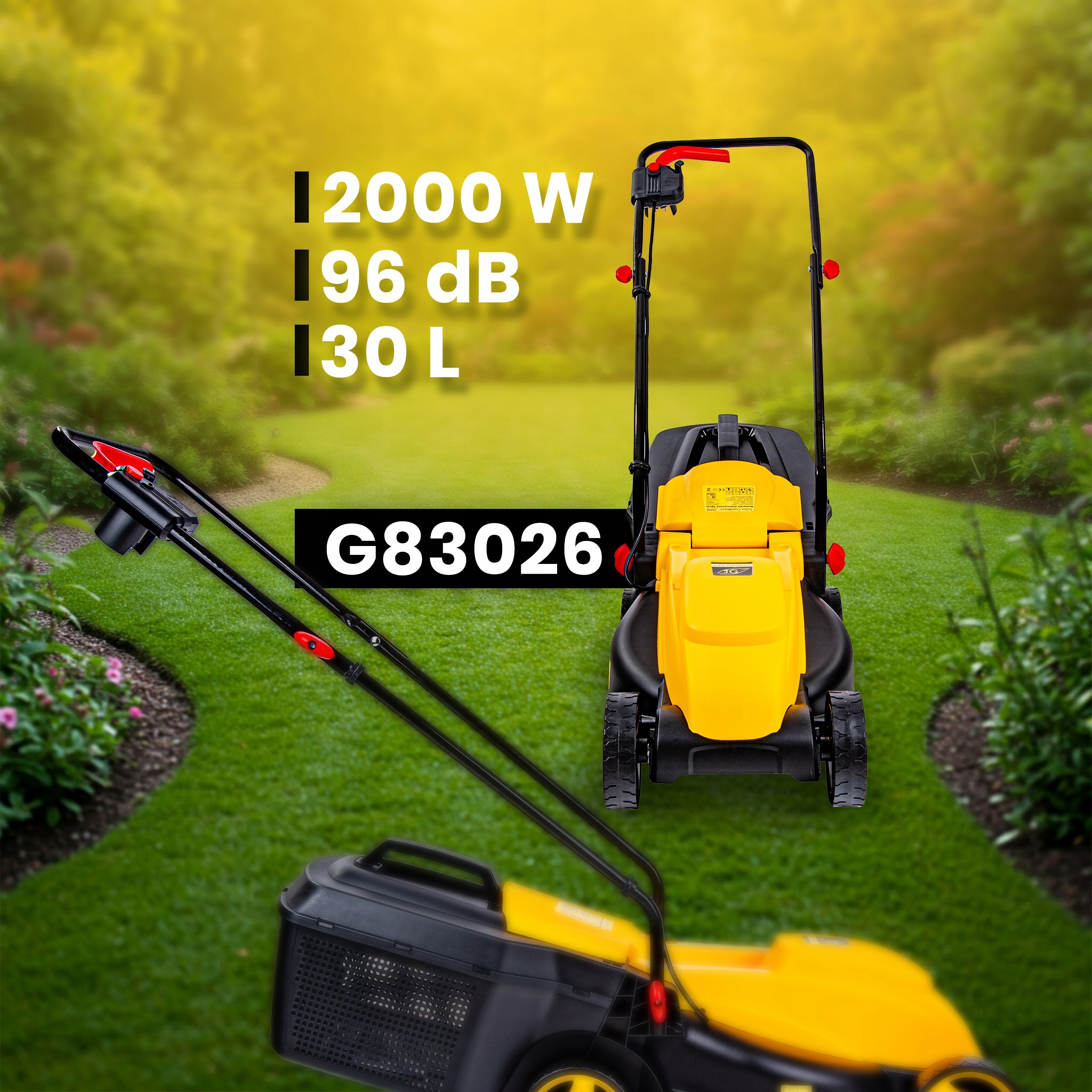 Electric Lawn Mower Strong 2000W 32cm Large Basket 30L Adjustable 3stp Manufacturer code G83026