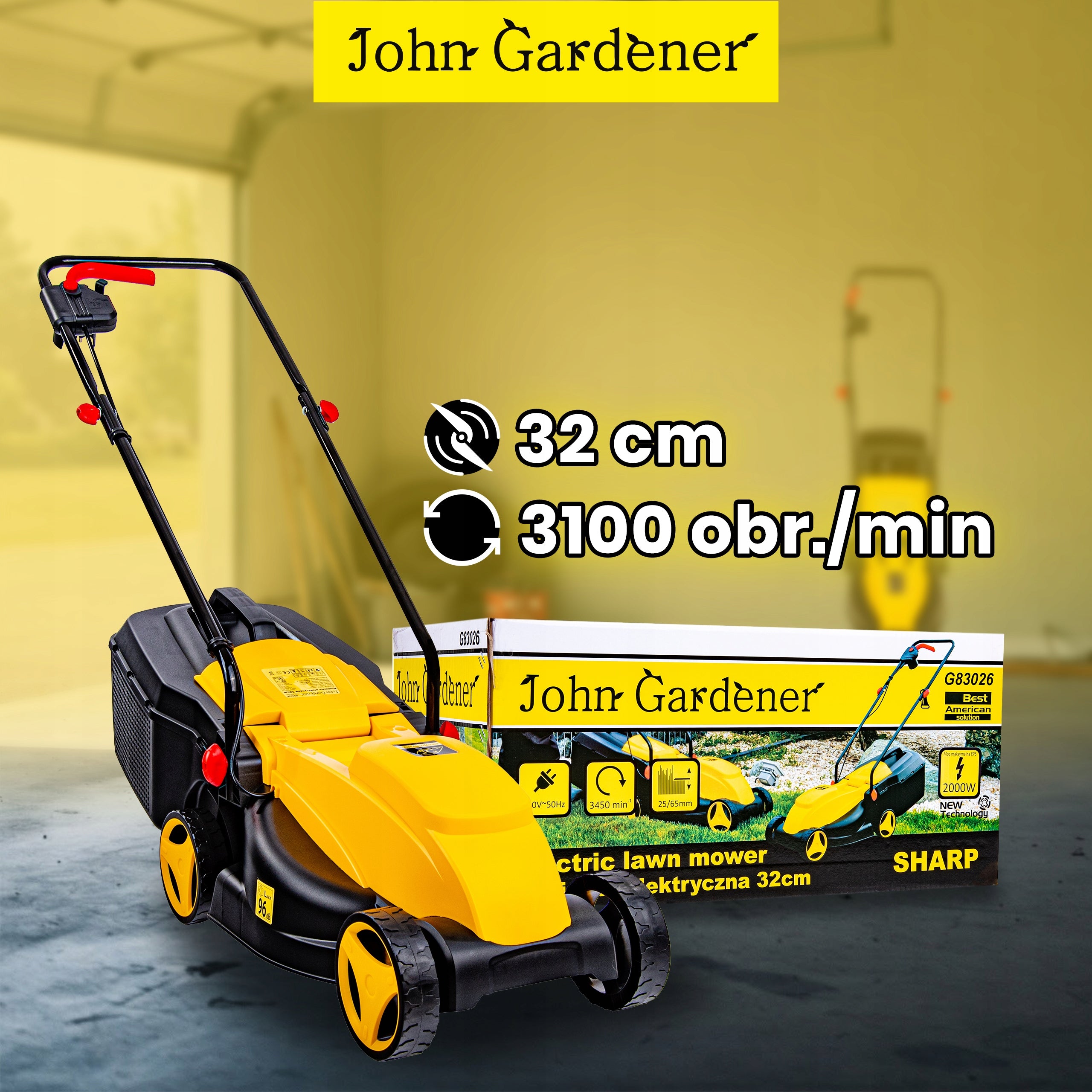 Electric Lawn Mower Strong 2000W 32cm Large Basket 30L Adjustable 3stp Model 5901477156212