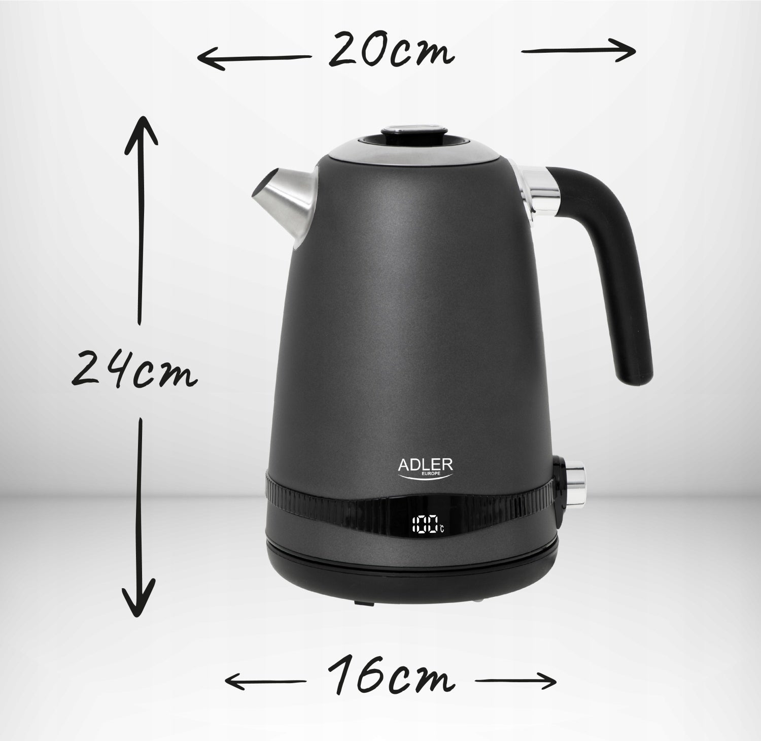 Electric Metal Kettle with Temperature Control LCD Grey 1.7L STRIX Brand ADLER