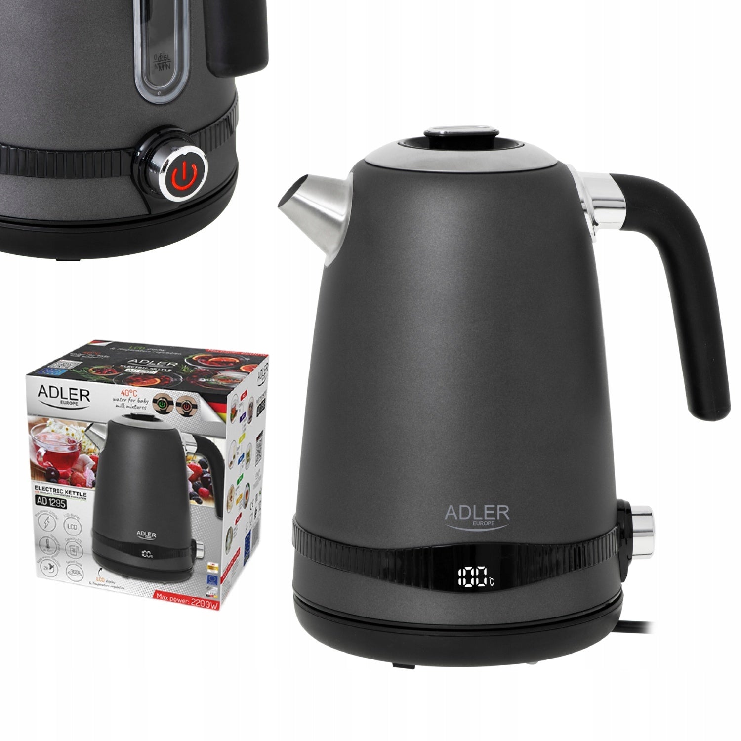 Electric Metal Kettle with Temperature Control LCD Grey 1.7L STRIX