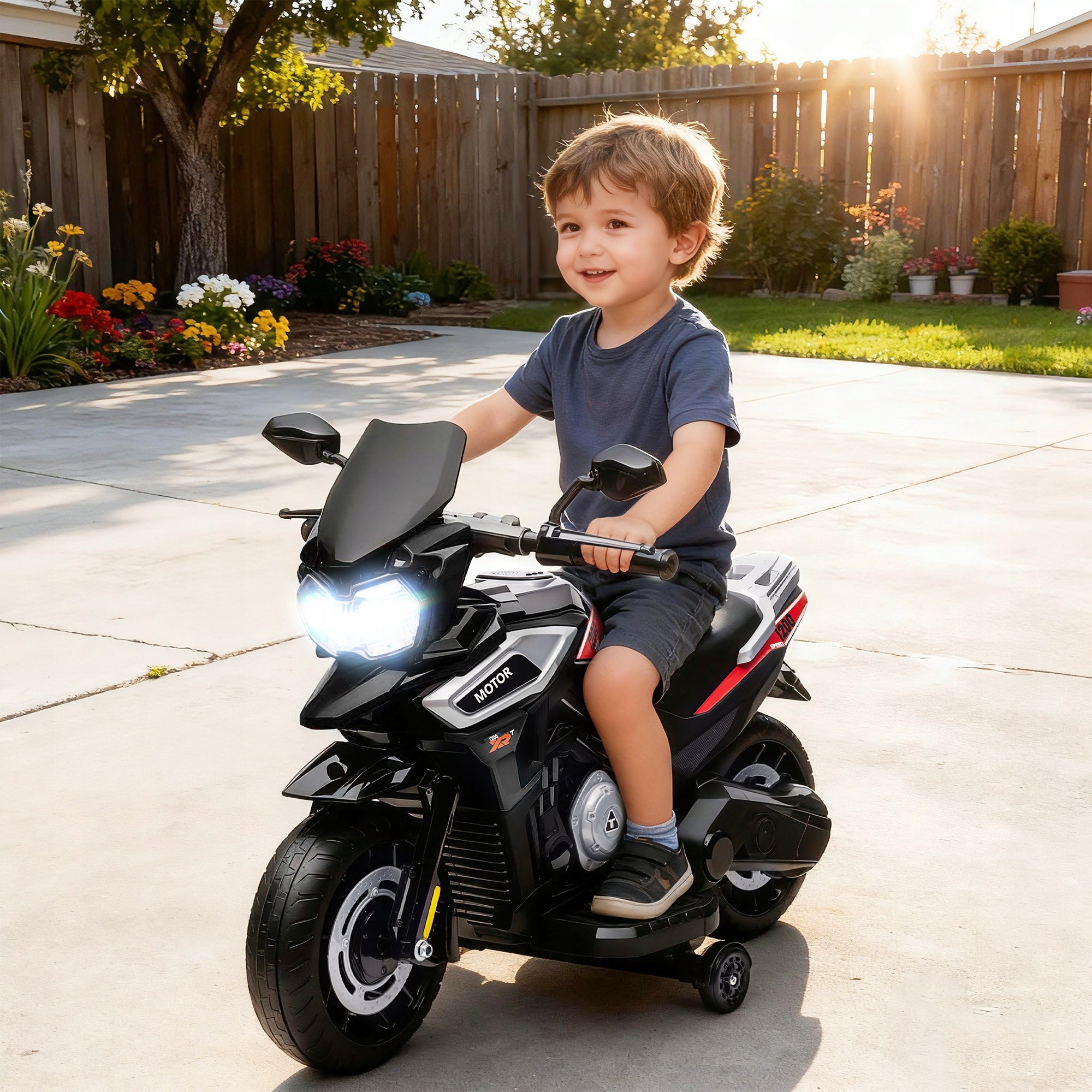 Electric Motorcycle for Children AIYAPLAY 6V with Side Wheels, Black Packaging status original
