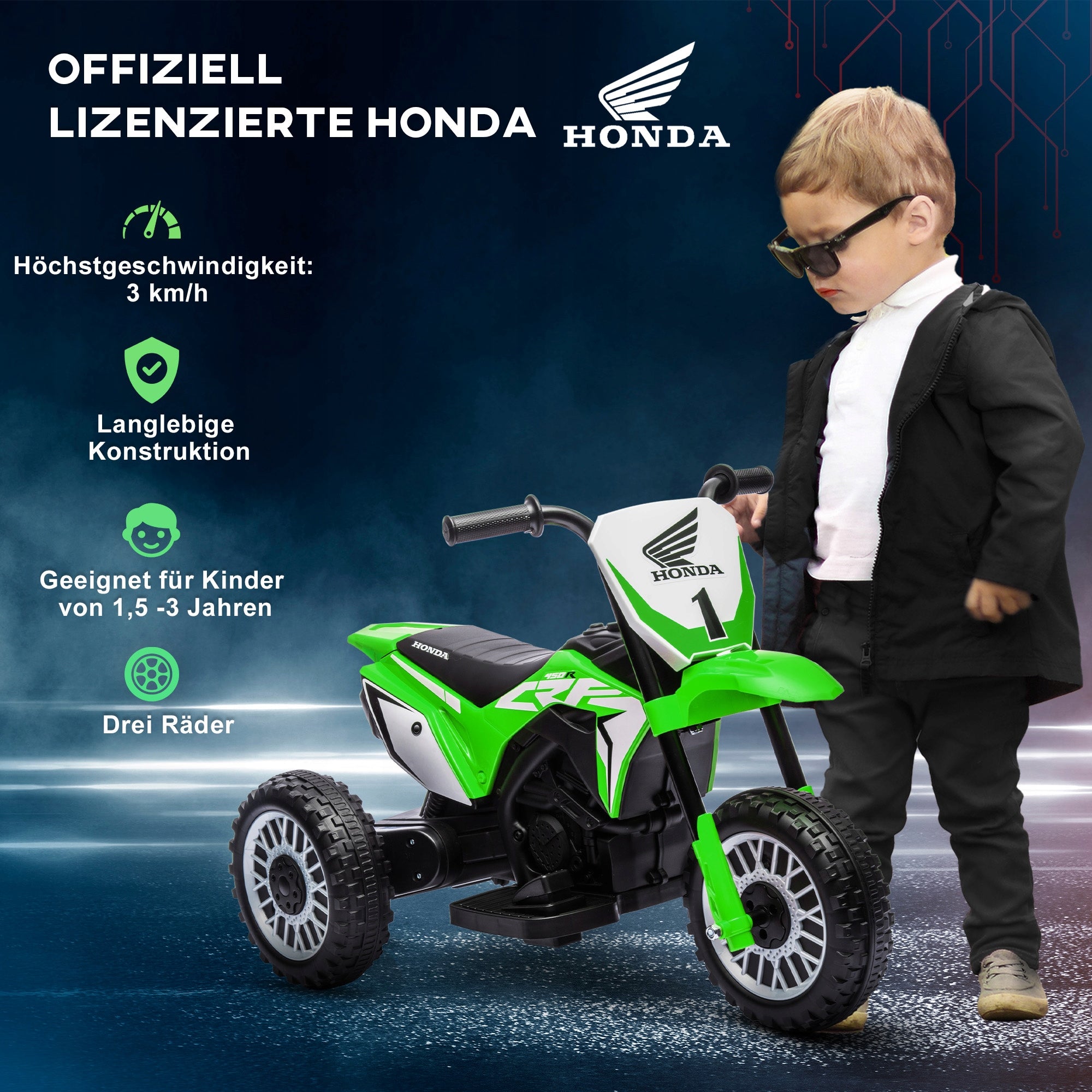 Electric Motorcycle for Kids, 6V, with Music Green Maximum speed 3 km/h